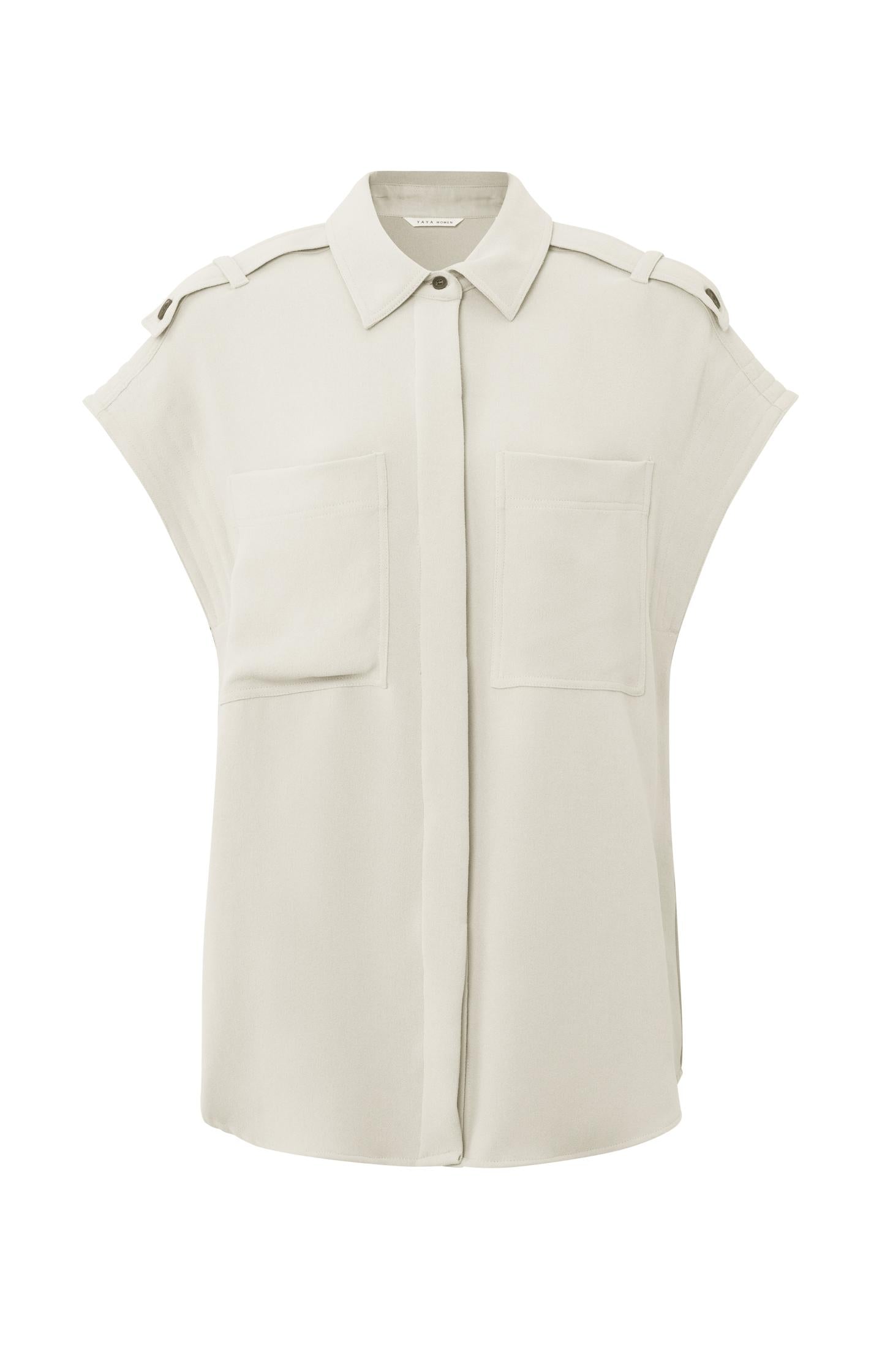Sleeveless shirt jacket with chest pockets and button detail - Type: product