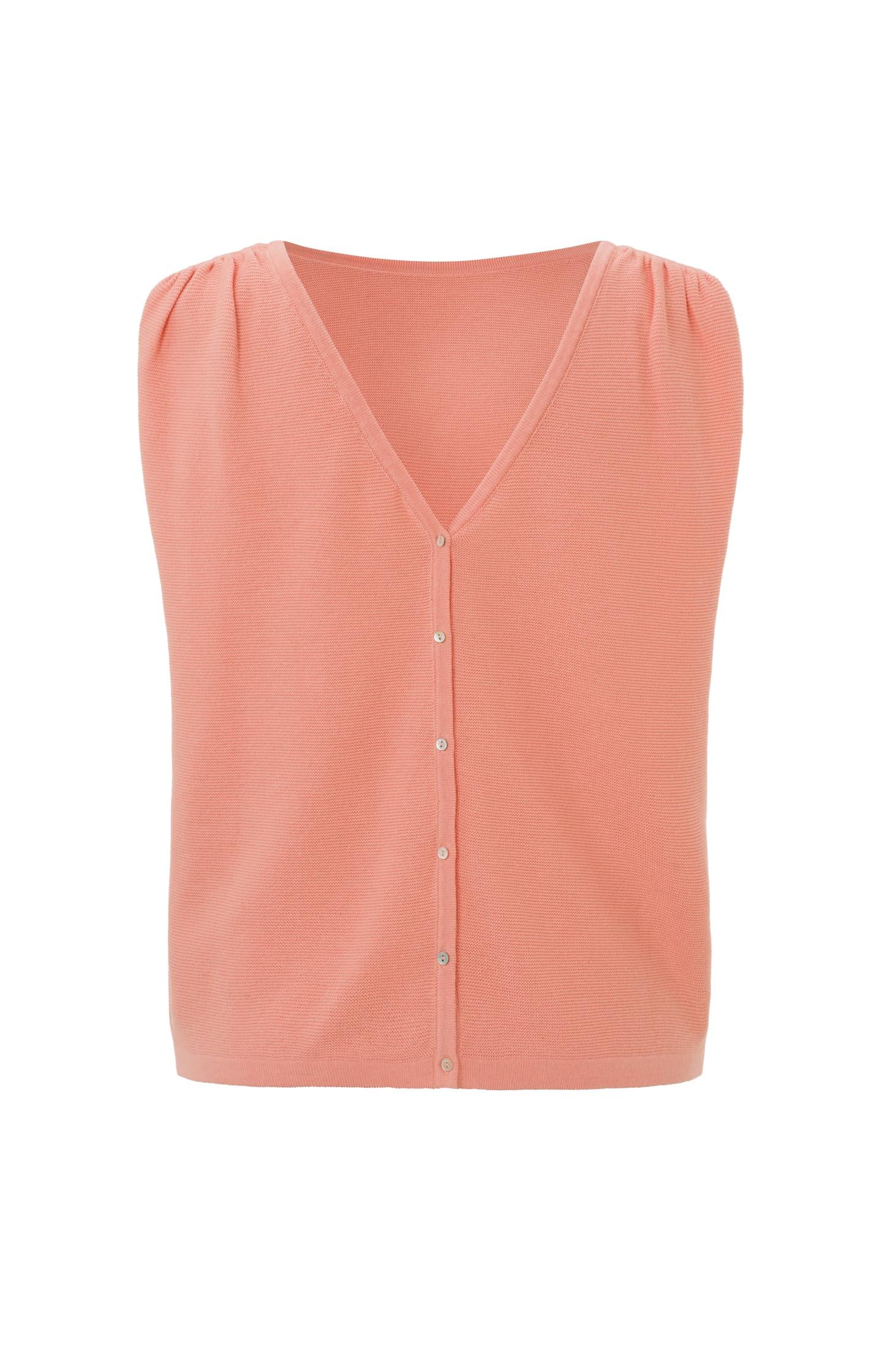 Sleeveless sweater with boat neck and button on back
