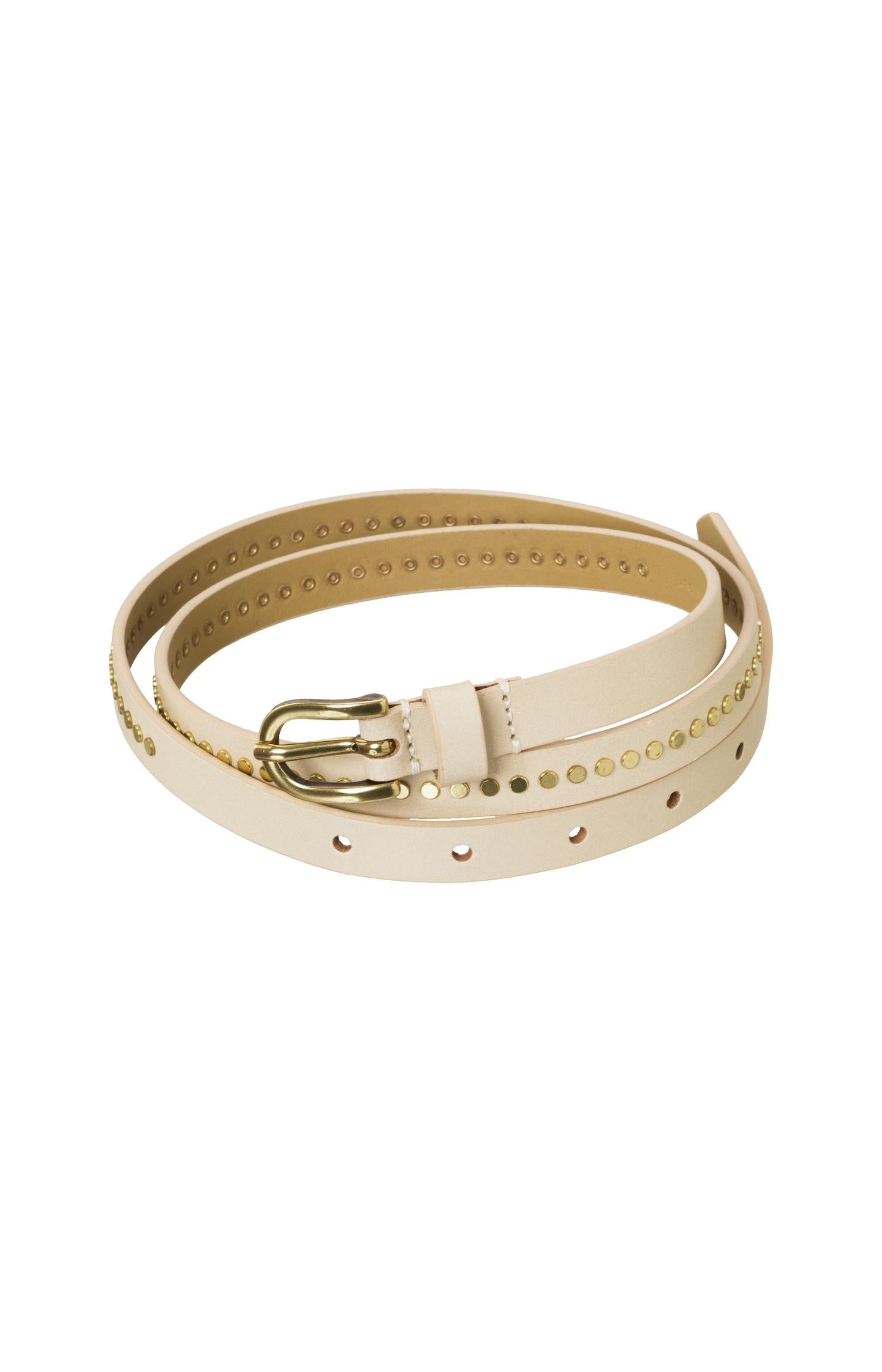Small leather belt with subtle studs - Safari Sand - Type: product