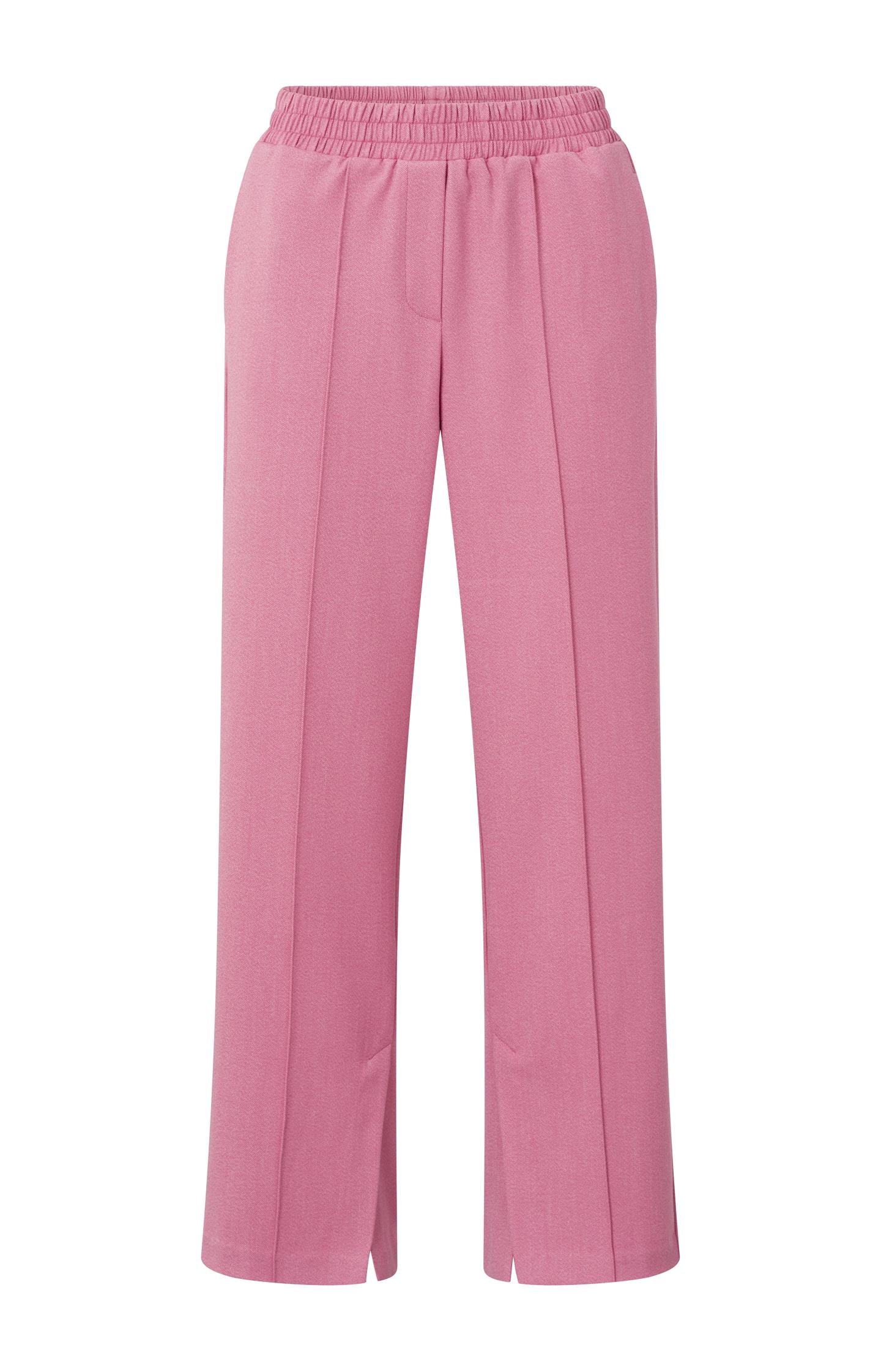 Soft woven wide leg trousers, with elastic waist and slits - YAYA EU