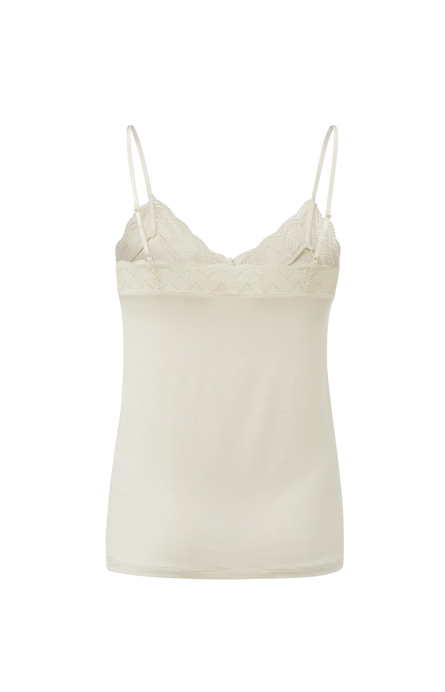 Strappy top with V-neck and lace details in slim fit