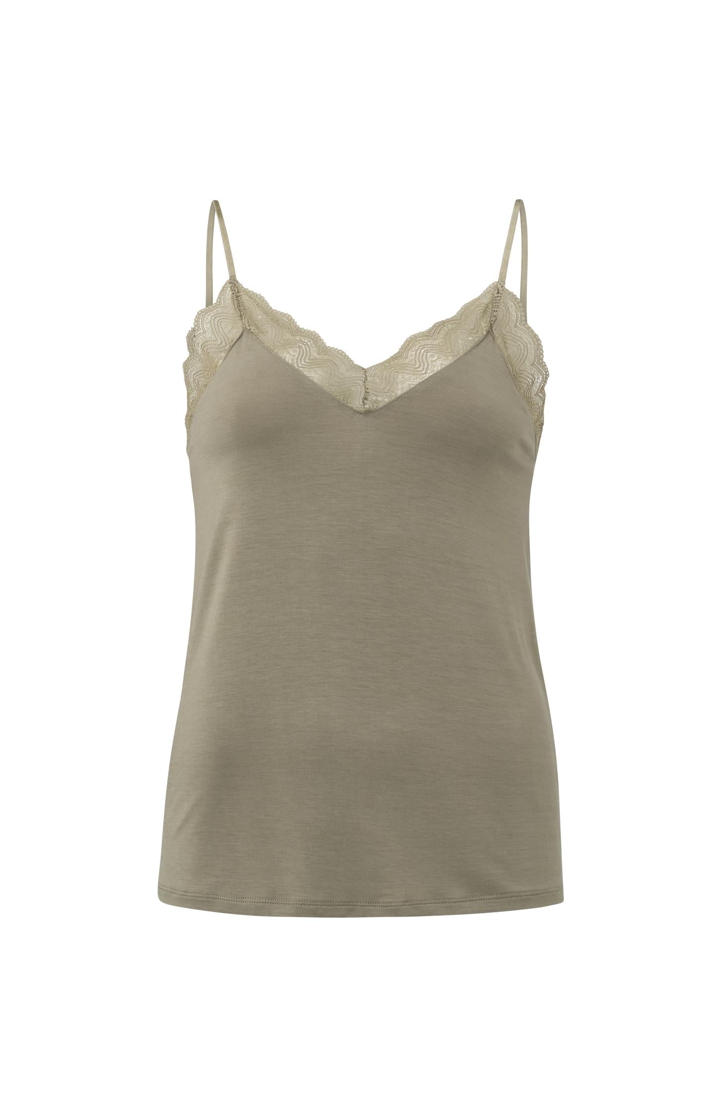 Strappy top with V-neck and lace details in slim fit - Type: product