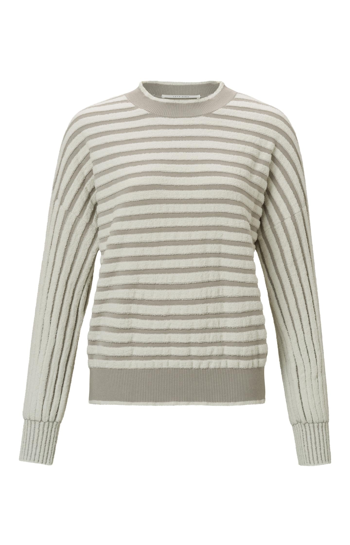 Striped sweater with crewneck, long sleeves and frayed seams - Type: product