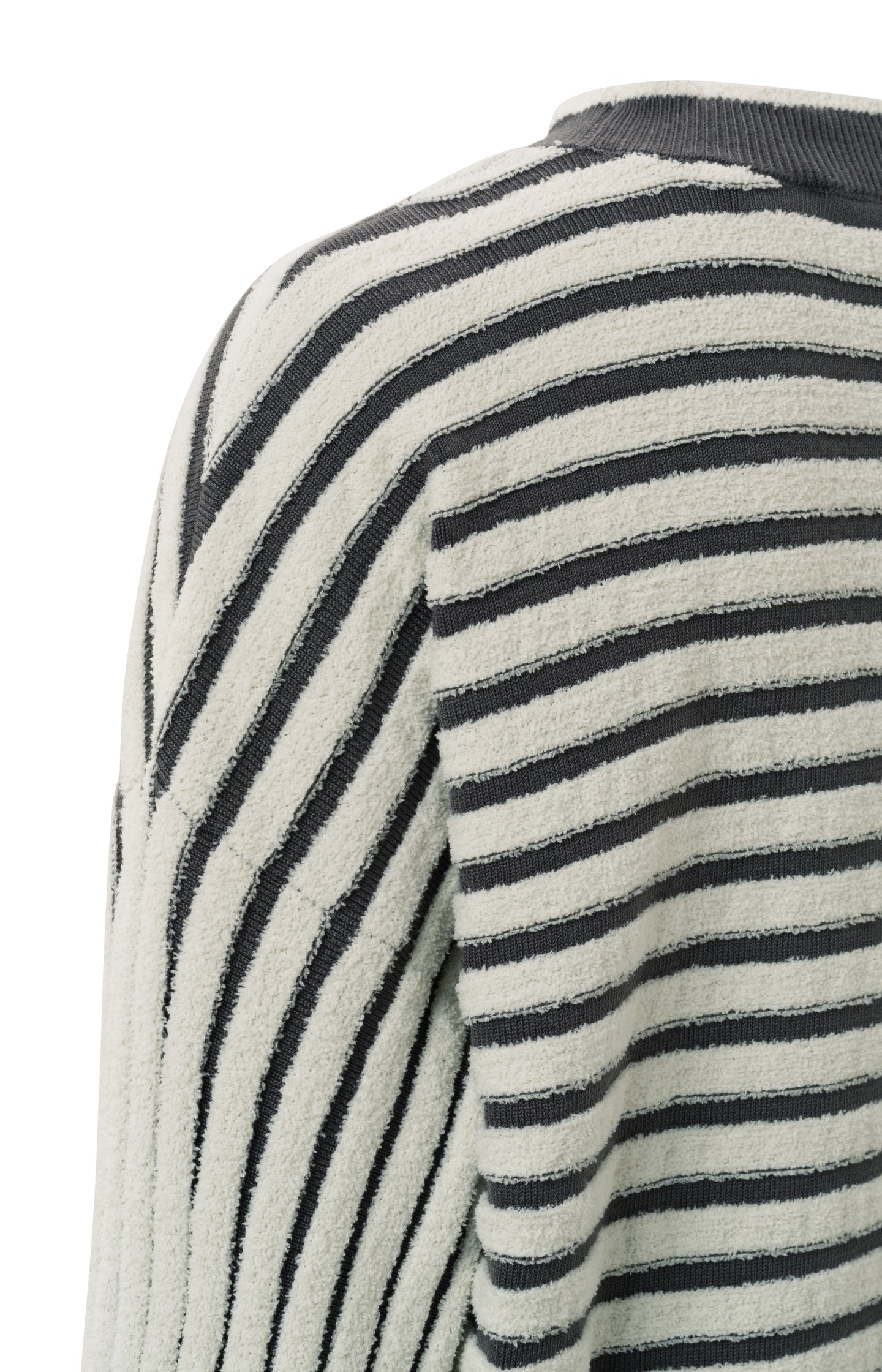 Striped sweater with crewneck, long sleeves and frayed seams