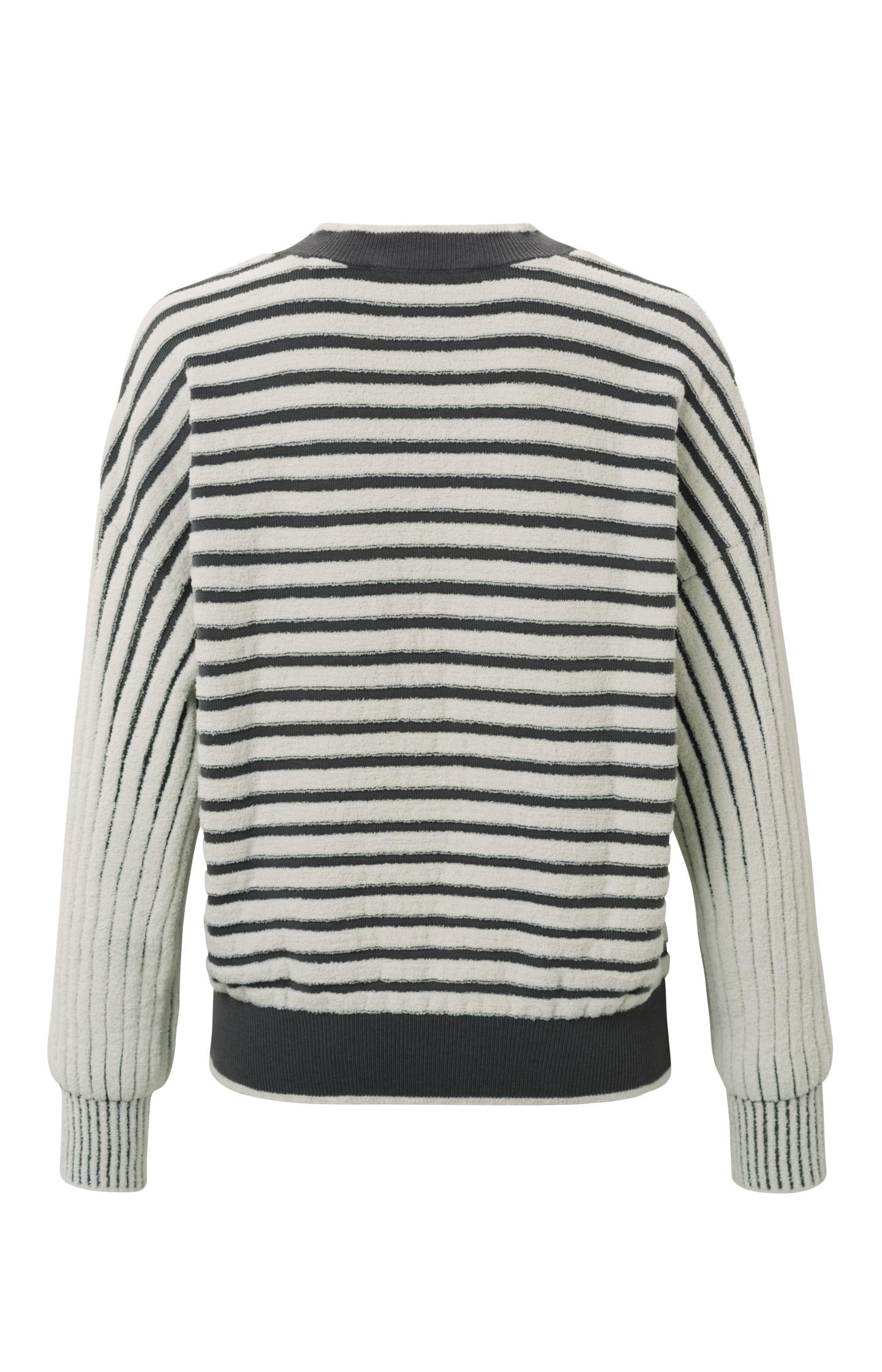 Striped sweater with crewneck, long sleeves and frayed seams