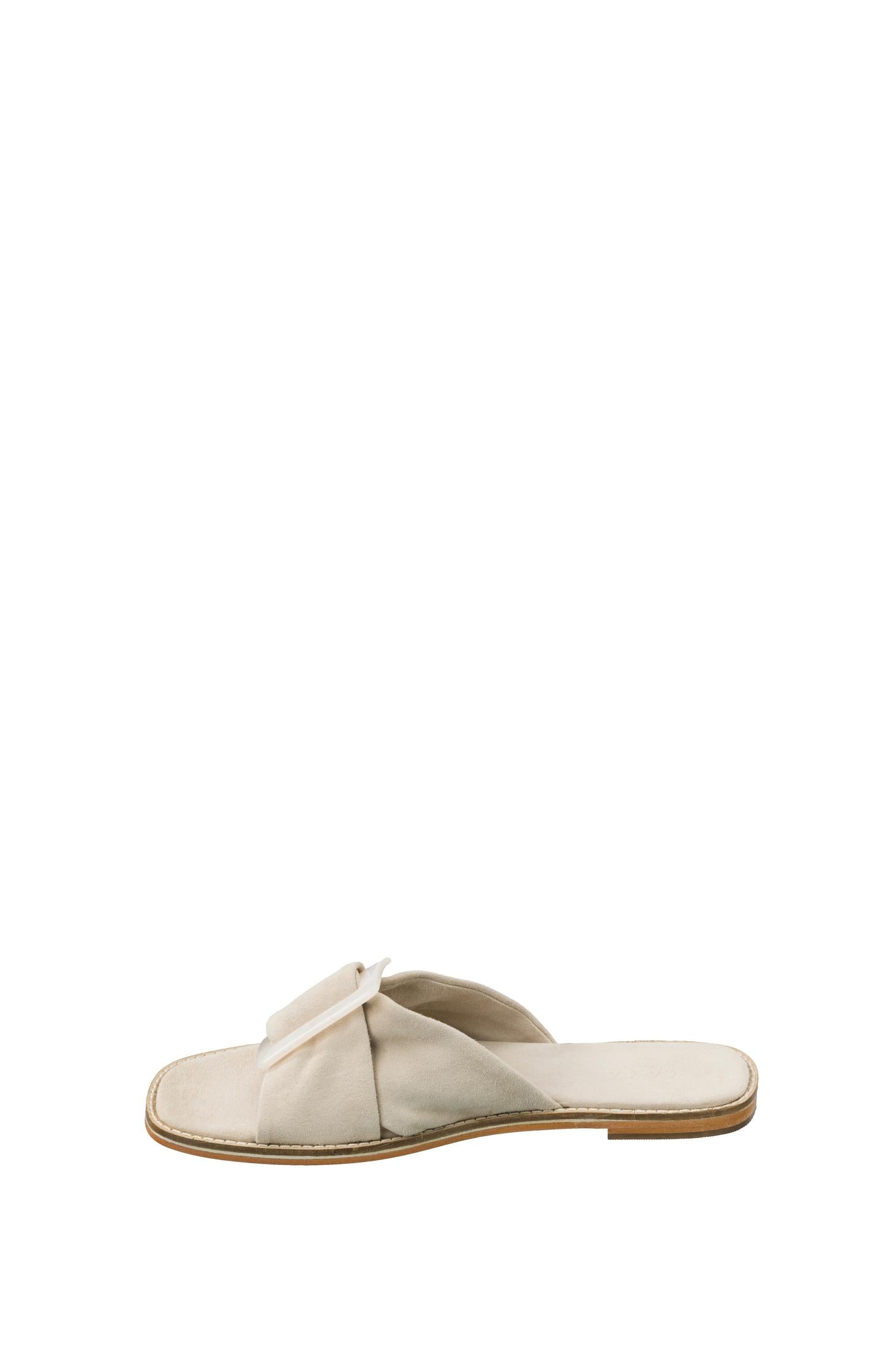 Suede slipper with buckle and crossed straps - Safari Sand