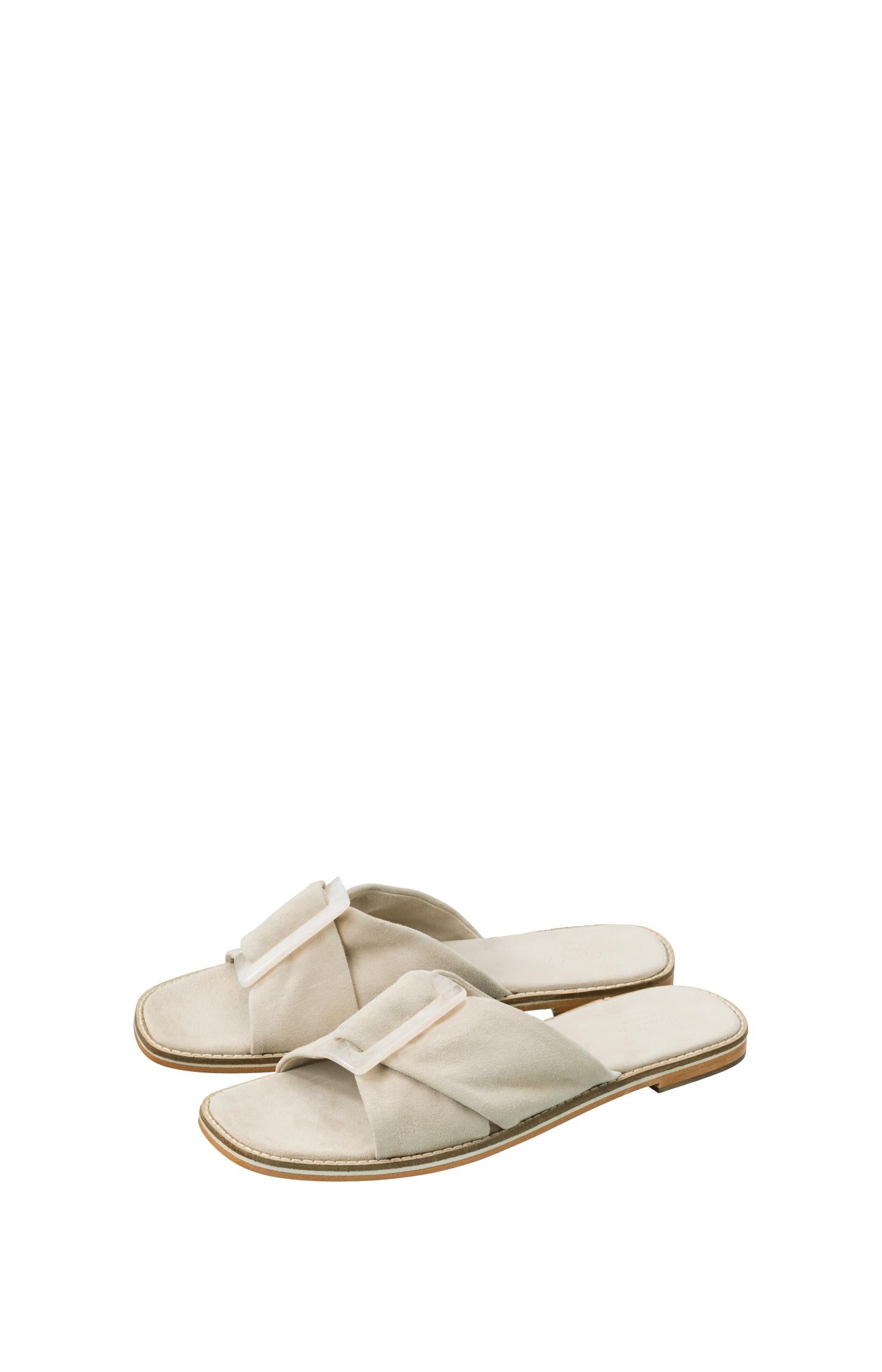 Suede slipper with buckle and crossed straps - Safari Sand - Type: product