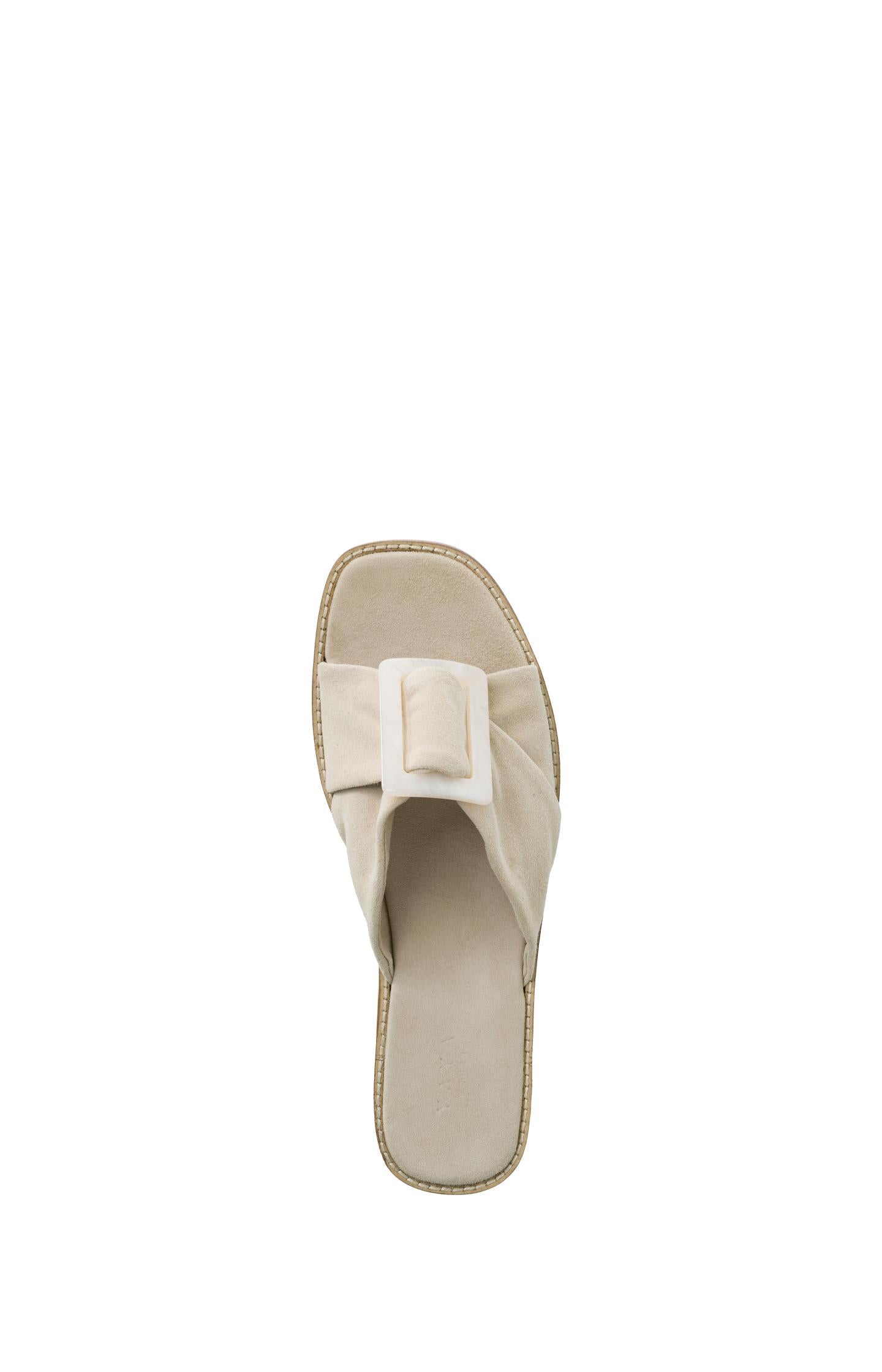 Suede slipper with buckle and crossed straps - Safari Sand