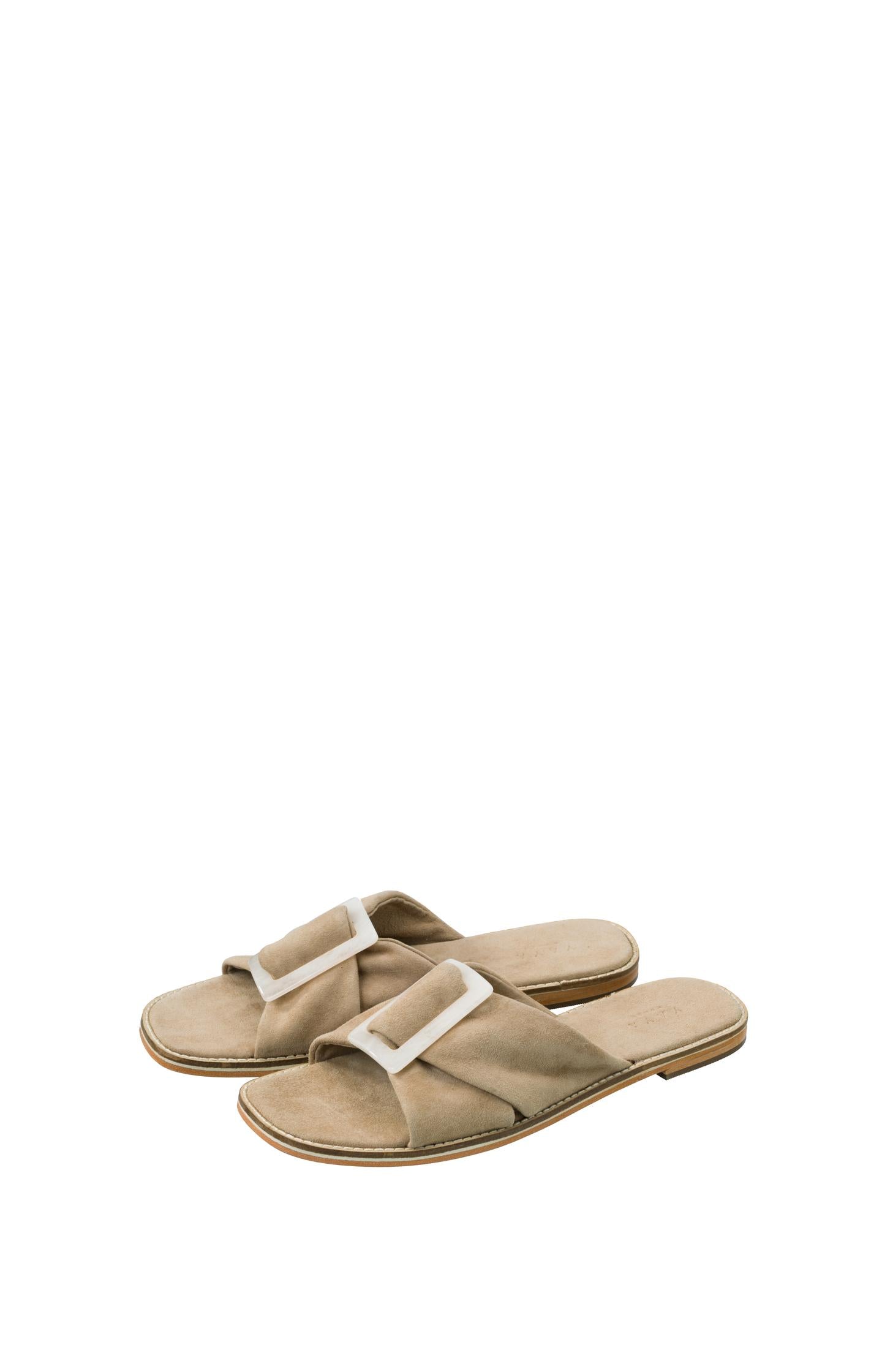 Suede slipper with buckle and crossed straps - Weathered Teak Green - Type: product