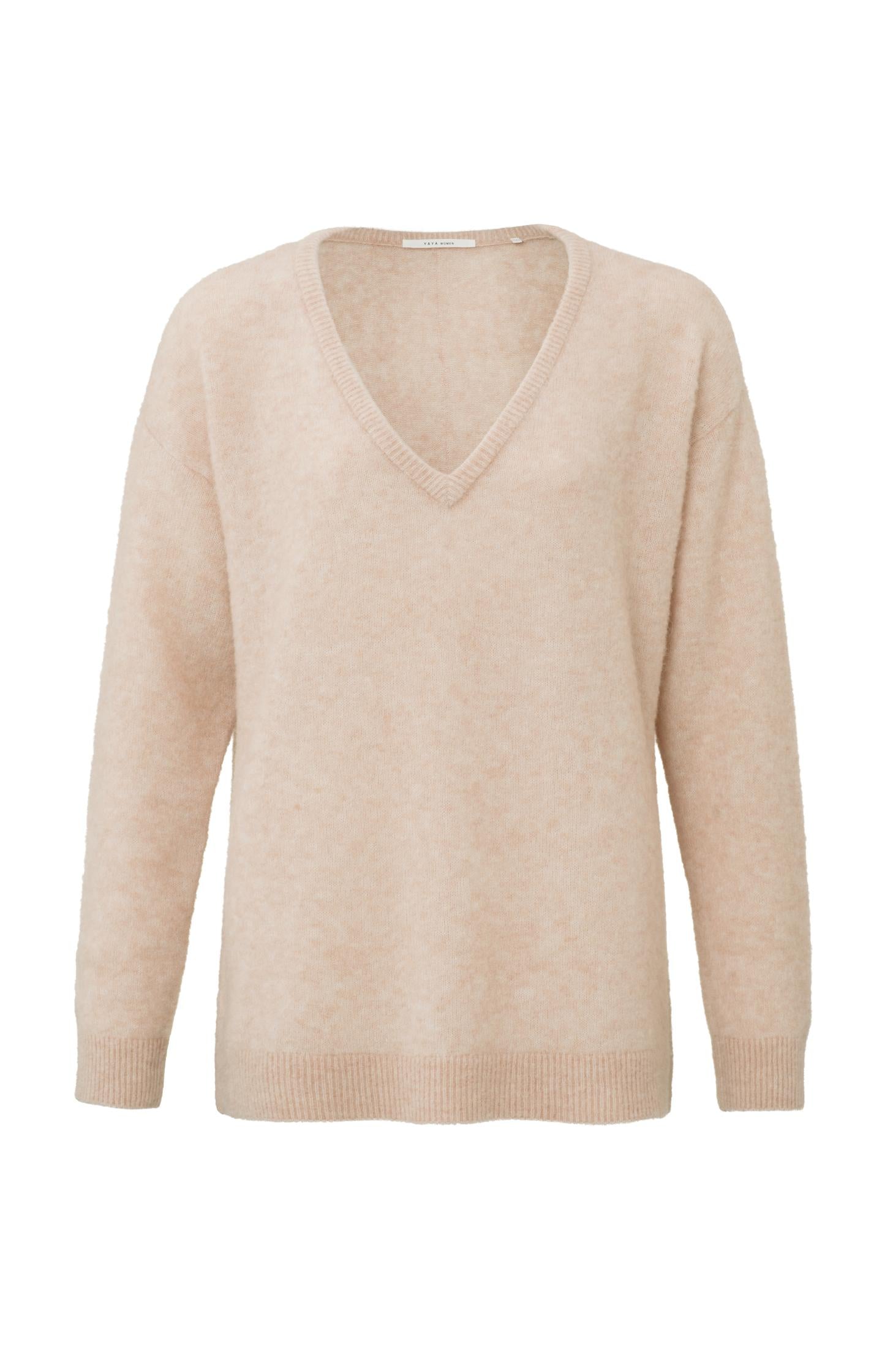 Sweater with deep V-neck and long sleeves in Alpaca - Type: product