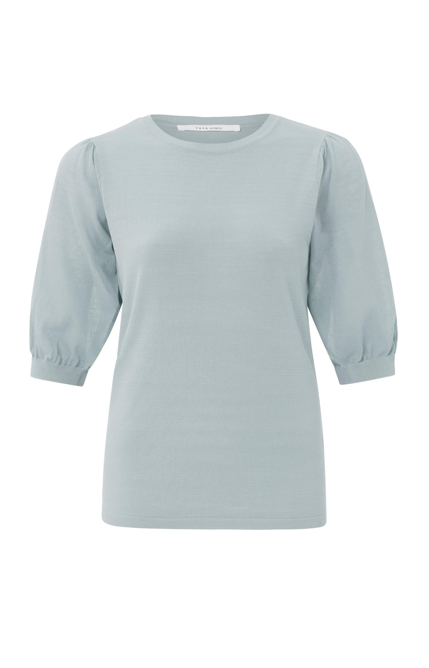 Sweater with round neck and mid-length puff sleeves - Type: product