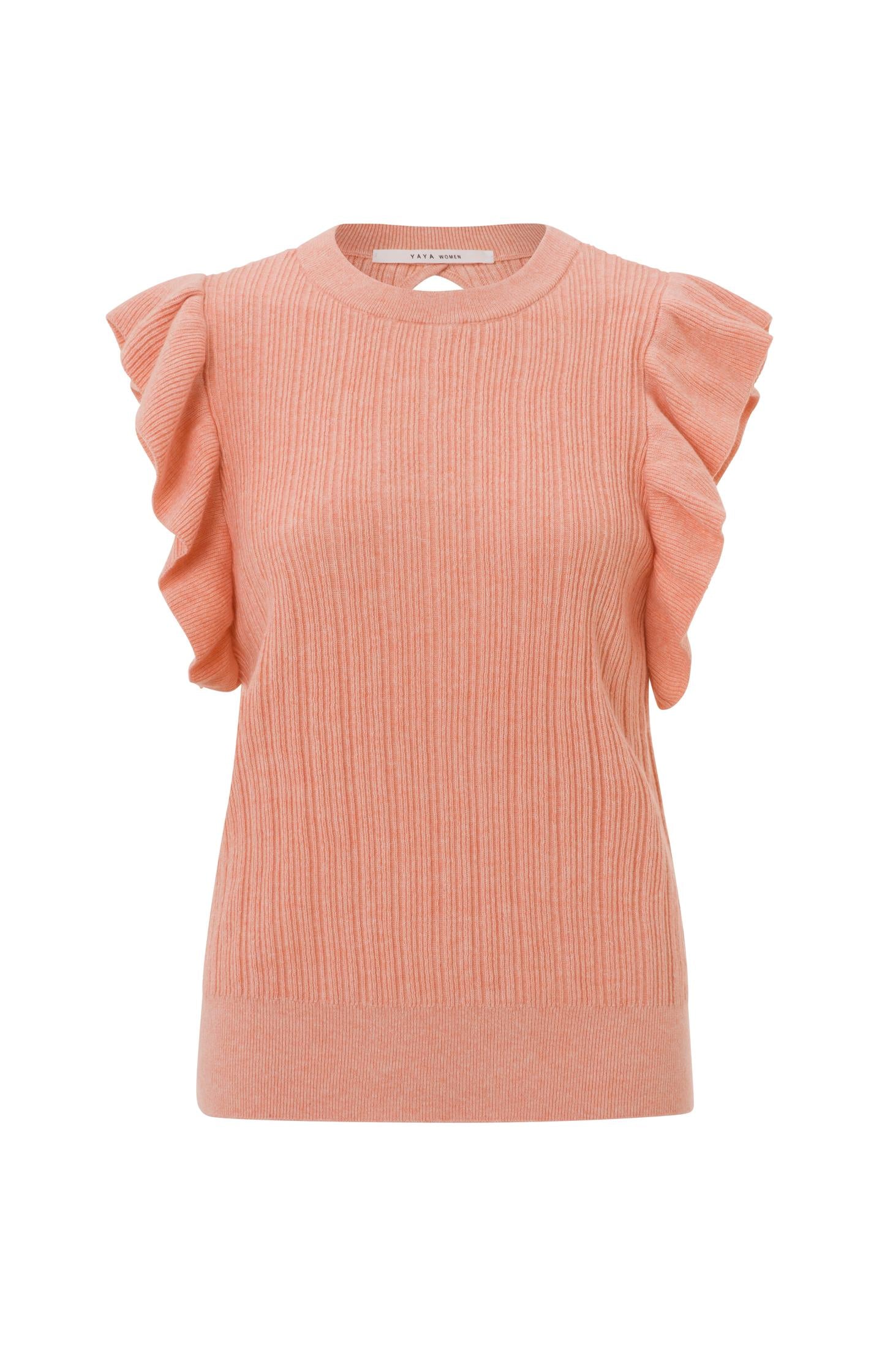 Sweater with round neck, ruffled cap sleeves and back detail - Type: product