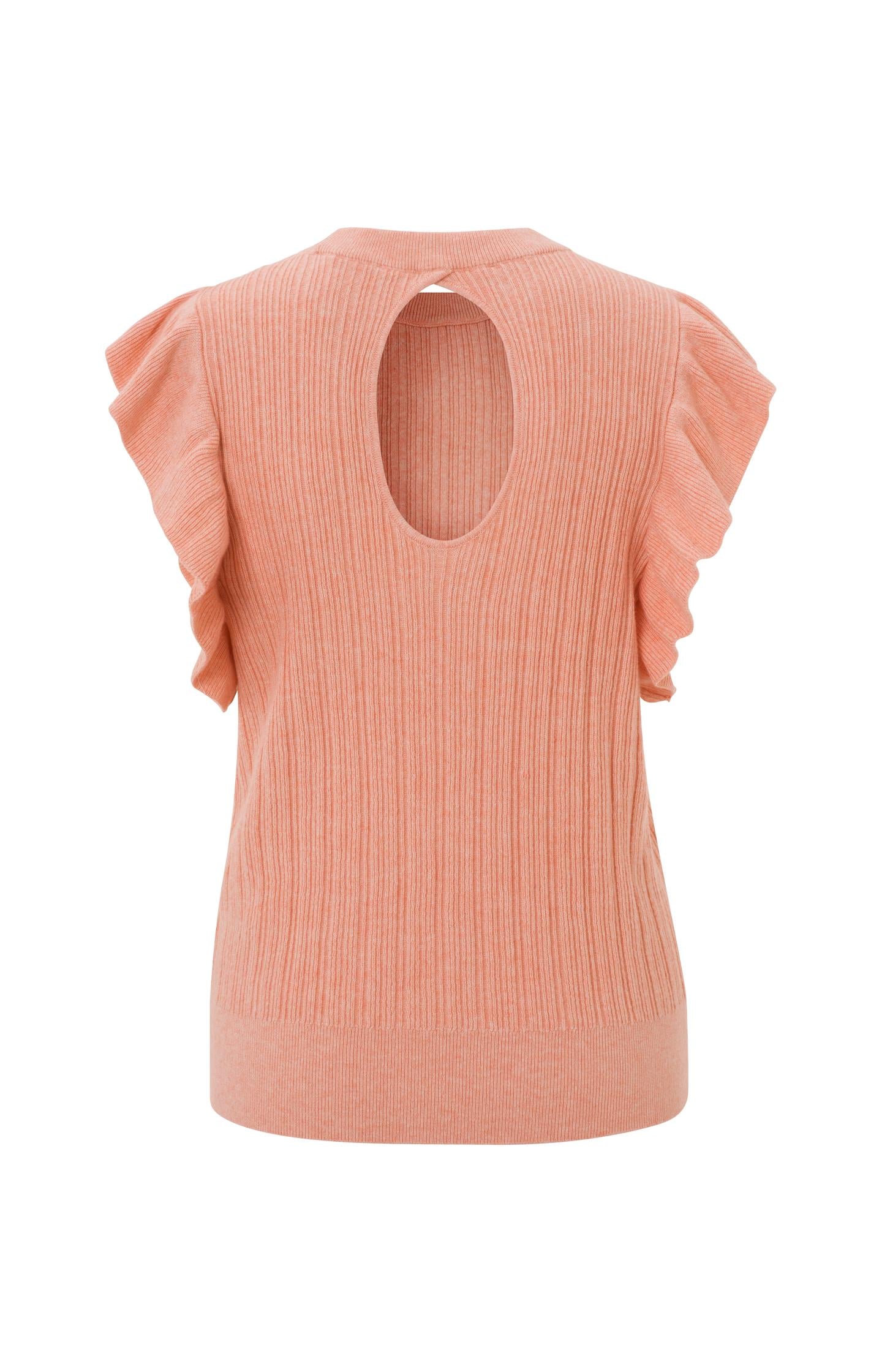 Sweater with round neck, ruffled cap sleeves and back detail