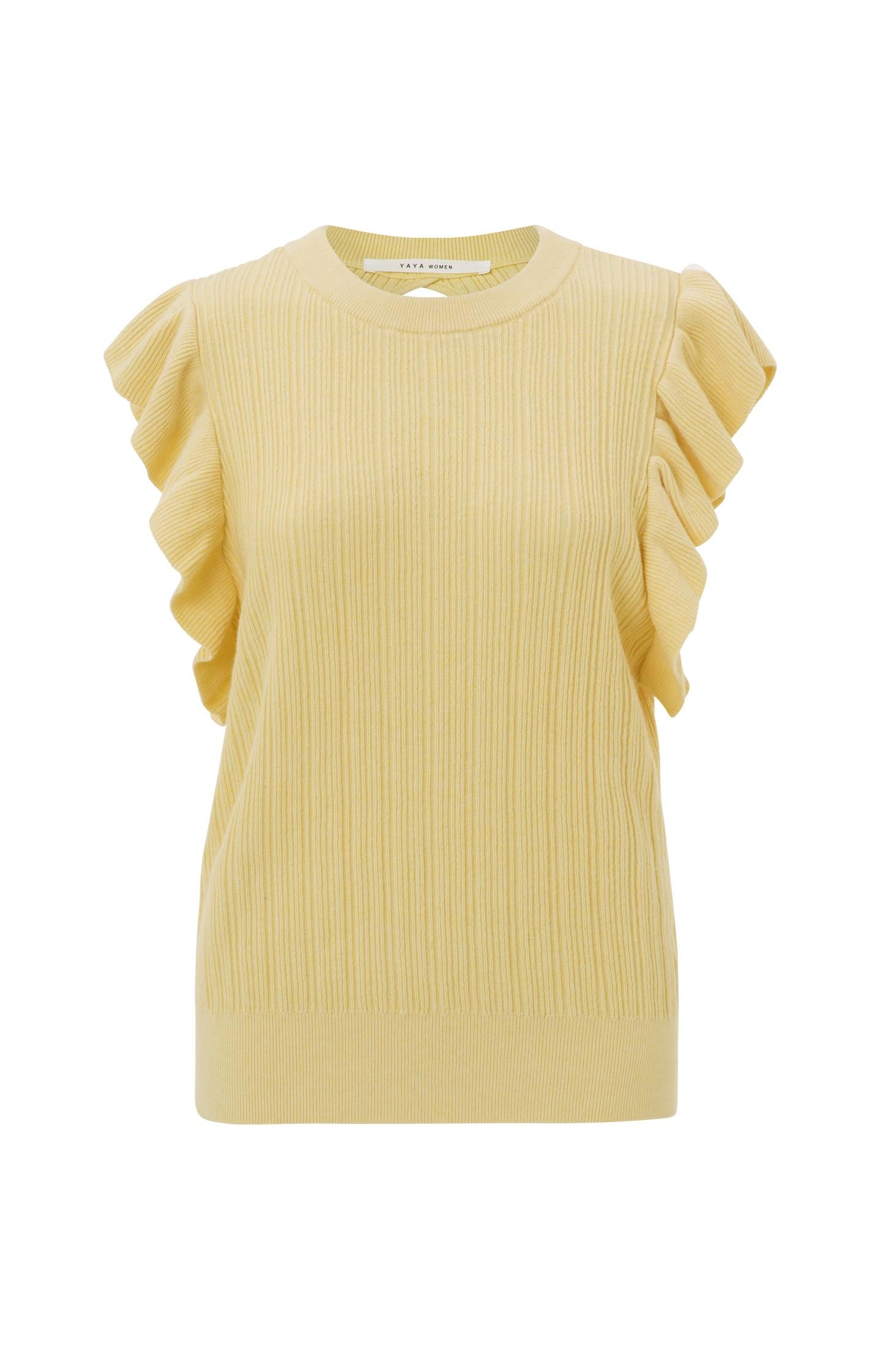 Sweater with round neck, ruffled cap sleeves and back detail - Type: product