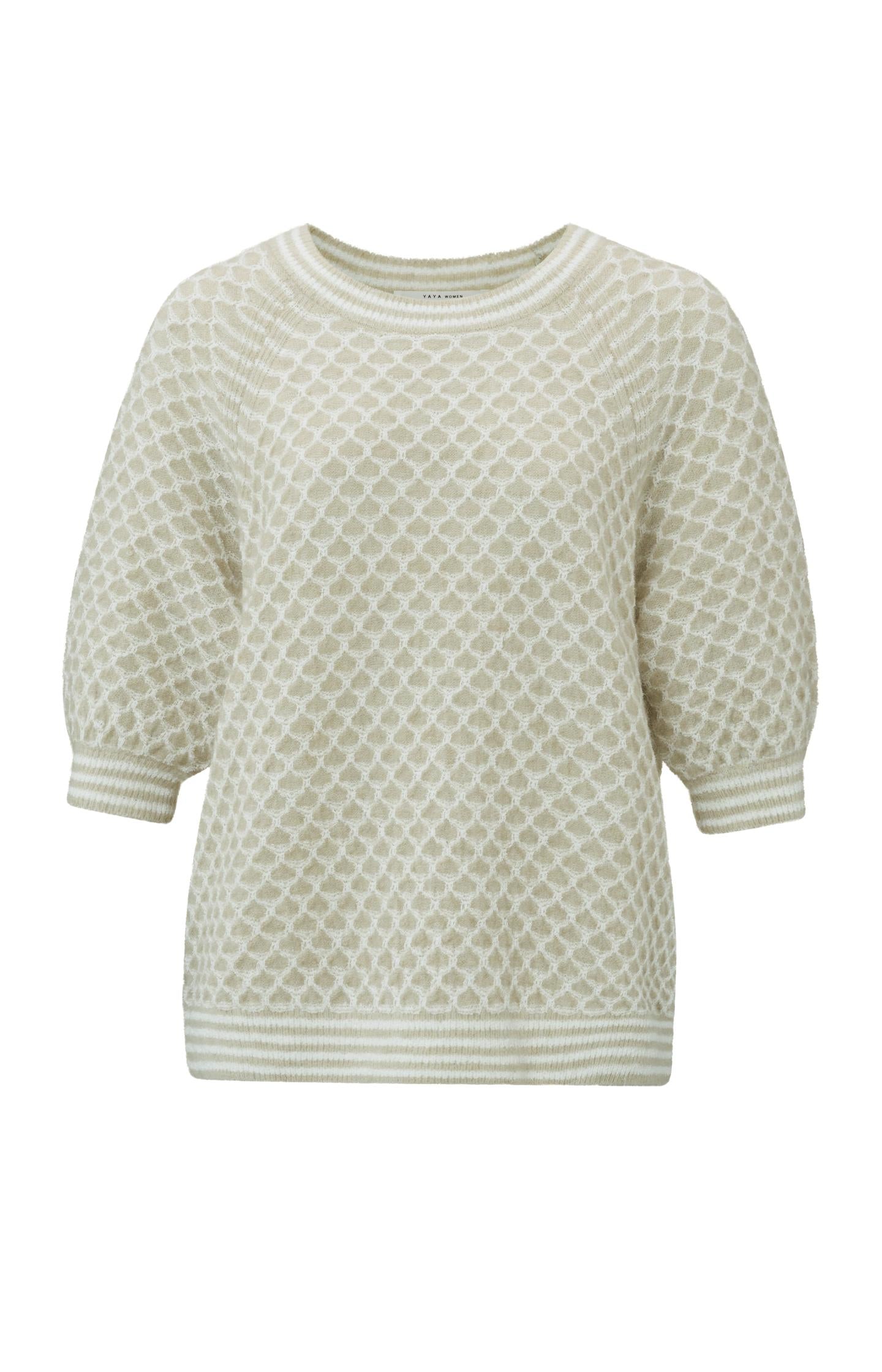 Textured sweater with round neck and short puffed sleeves - Type: product