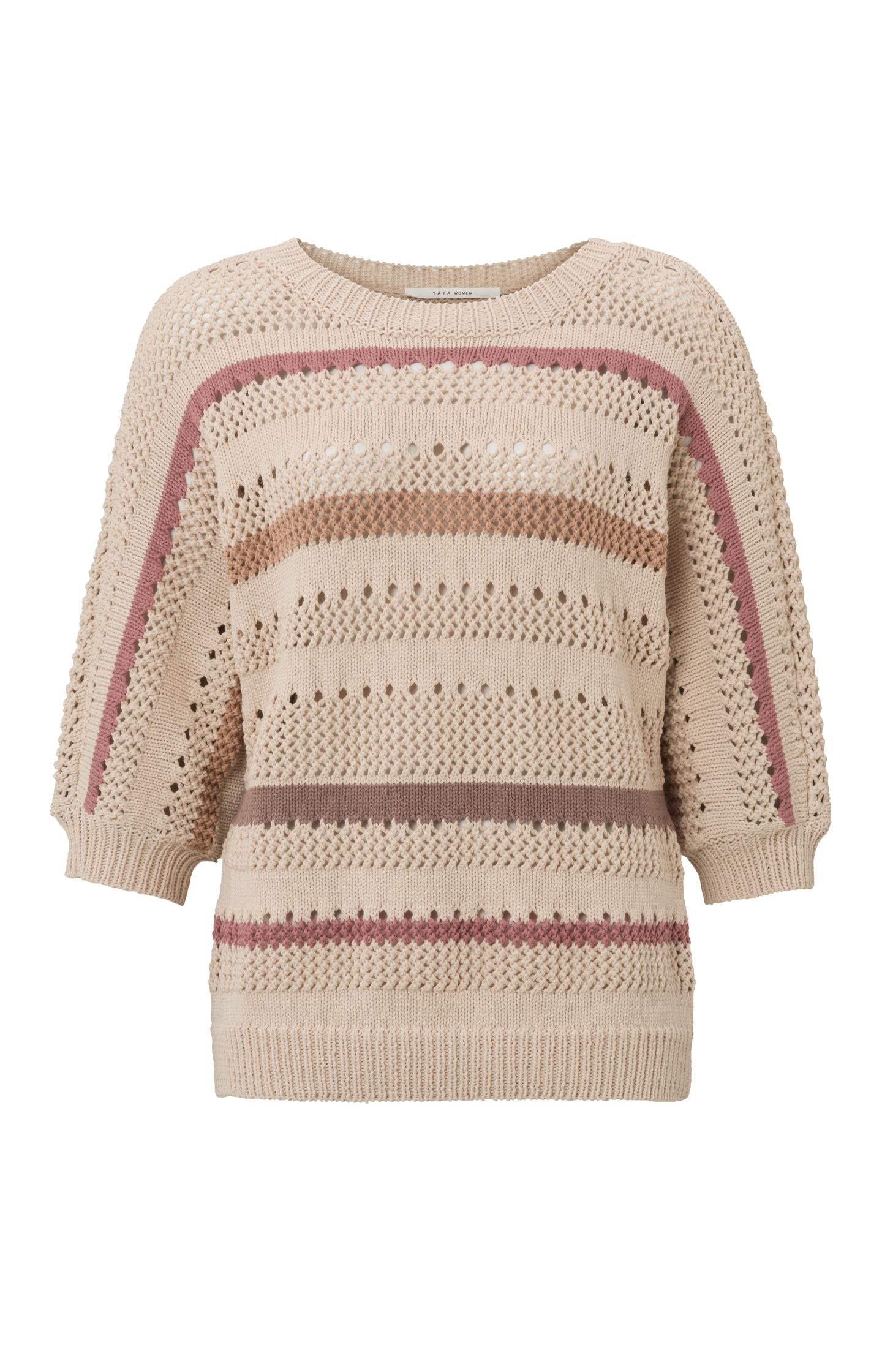 Textured sweater with stripes, round neck and 7/8 sleeves - Type: product