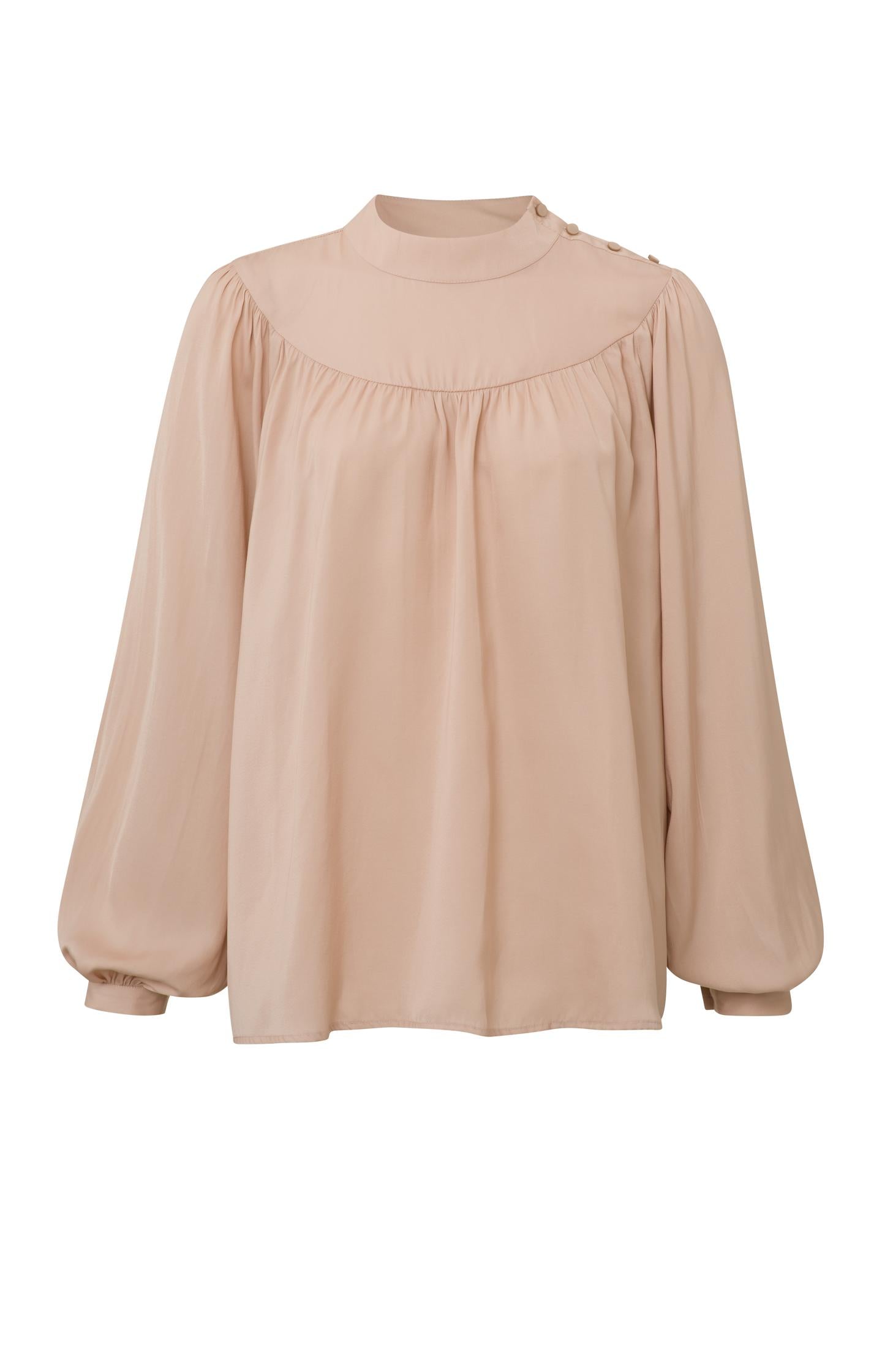 Top with high neck, long balloon sleeves and shoulder button - Type: product