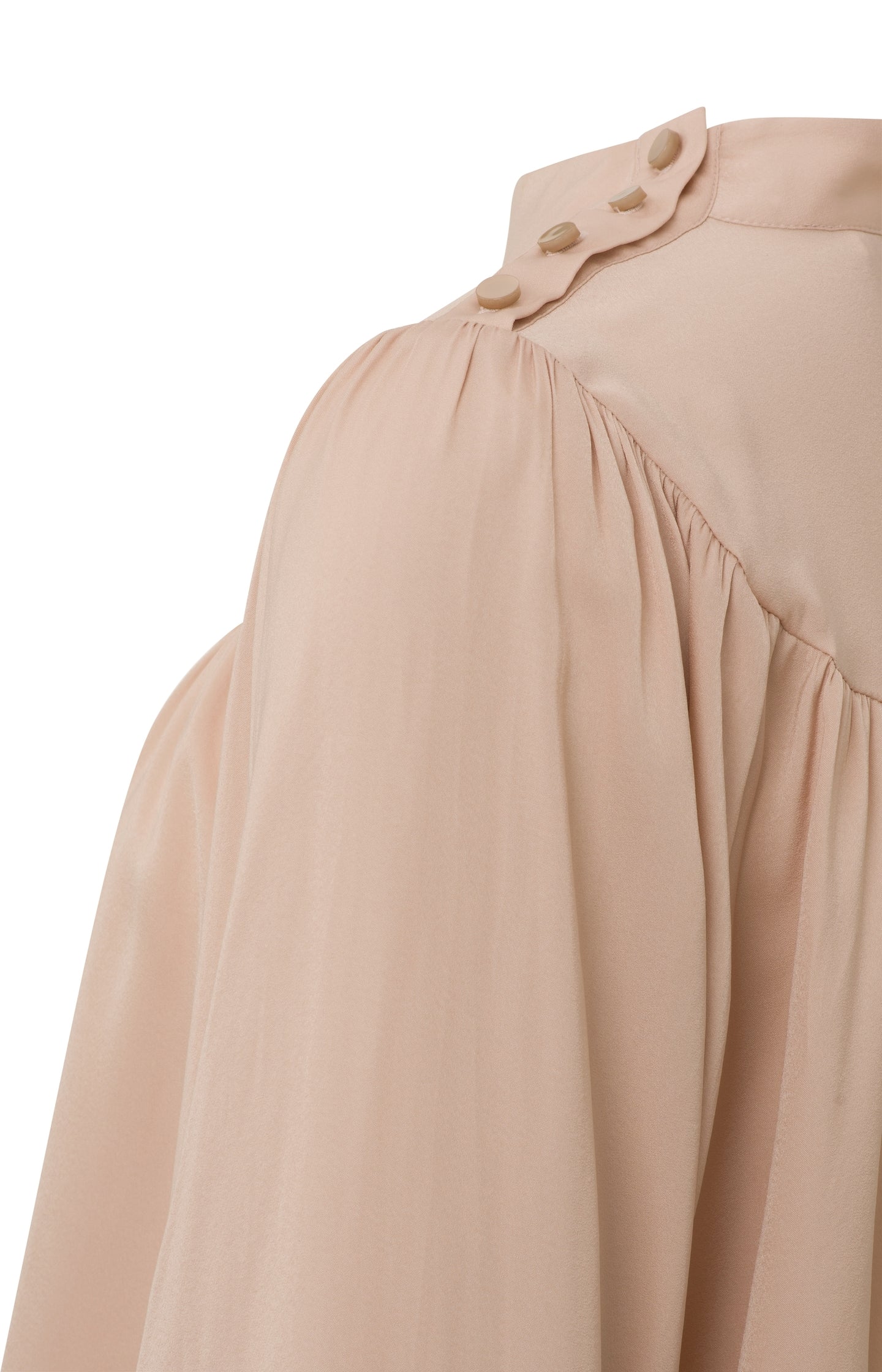 Top with high neck, long balloon sleeves and shoulder button
