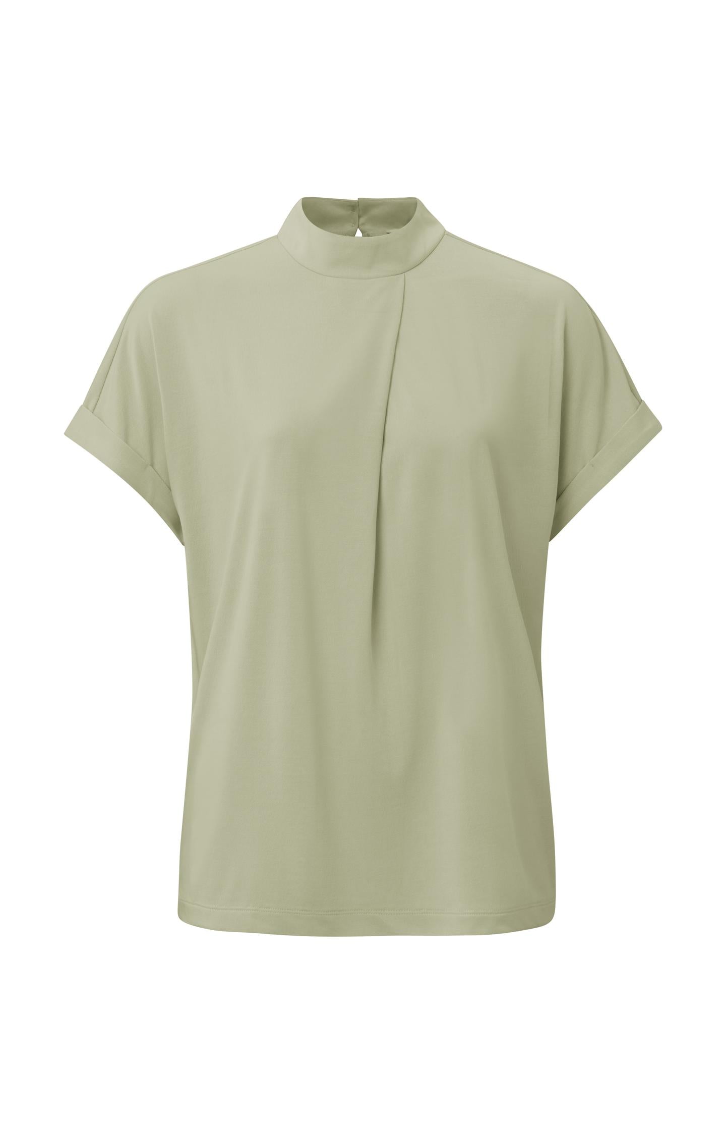 Top with high round neck, short sleeves and pleat detail - Type: product