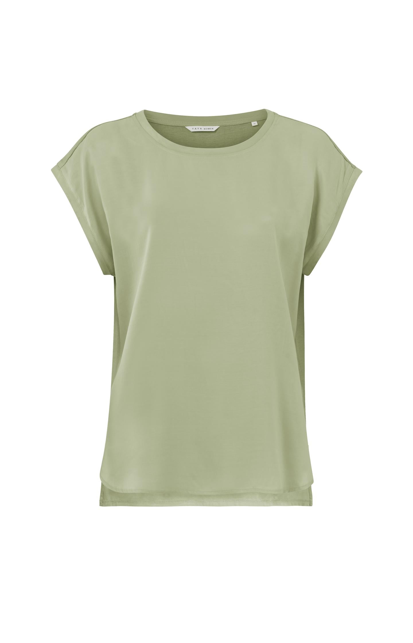 Top with round neck and cap sleeves without shoulder seams - Type: product