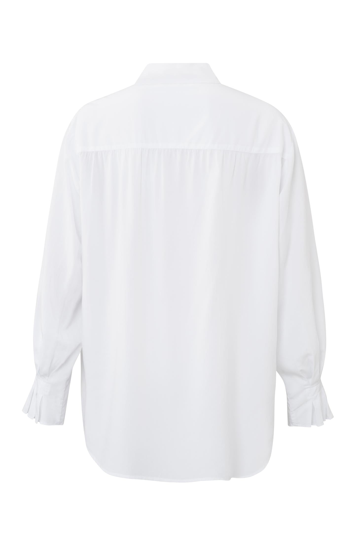 Top with V-neck, high neck and long pleated sleeves