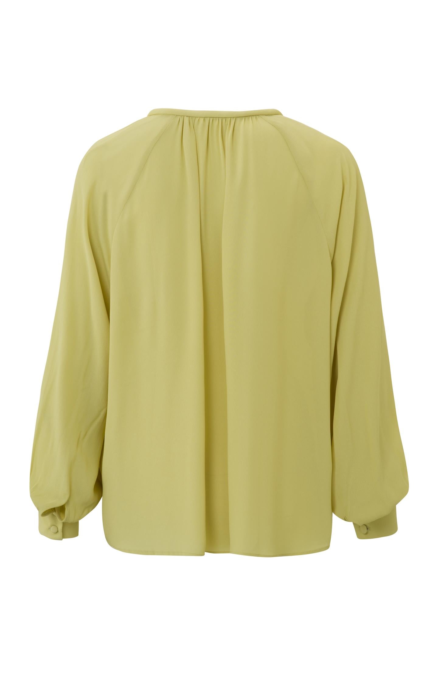 Top with V-neck, long balloon sleeves and pleated details
