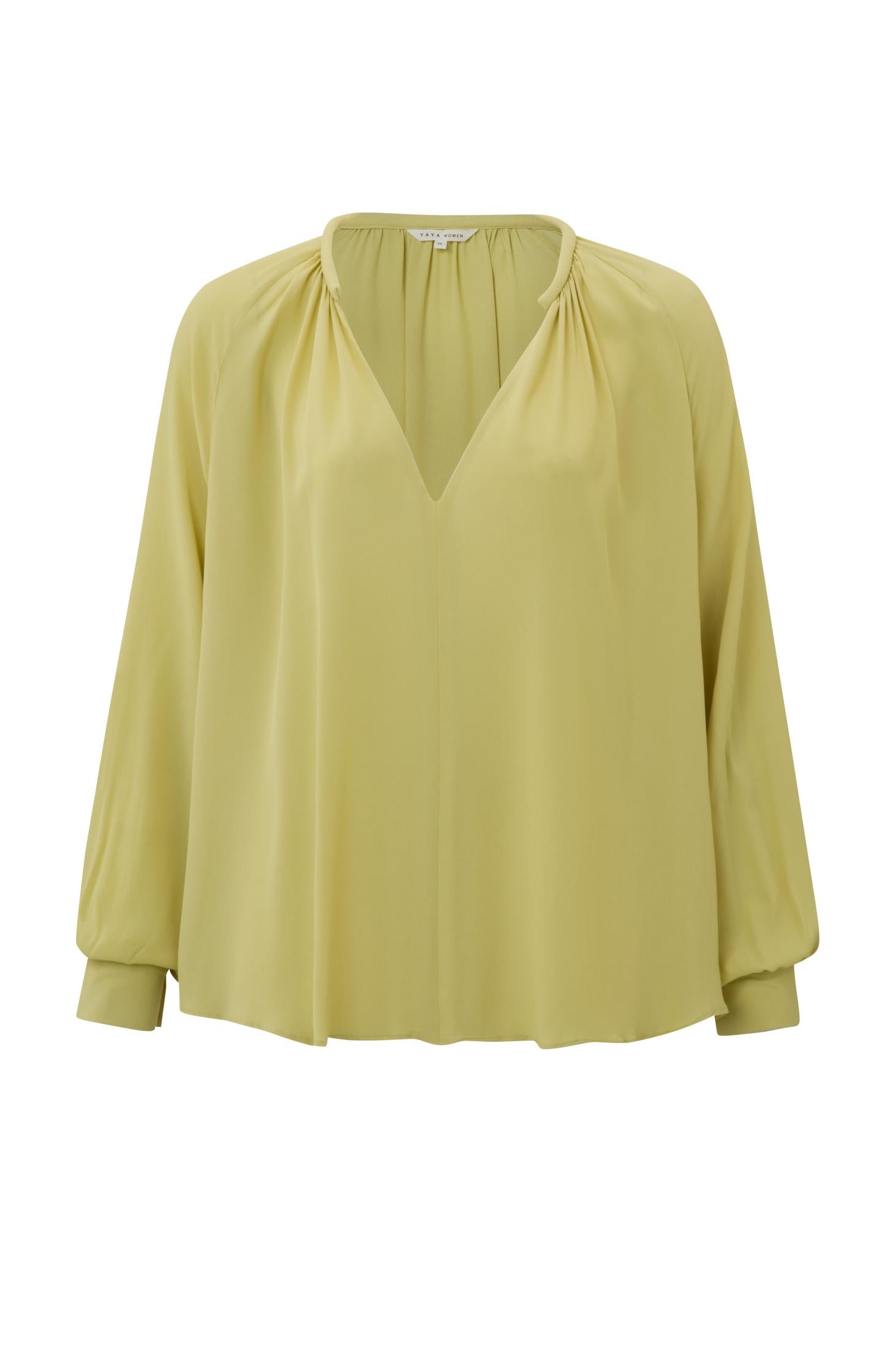 Top with V-neck, long balloon sleeves and pleated details - Type: product