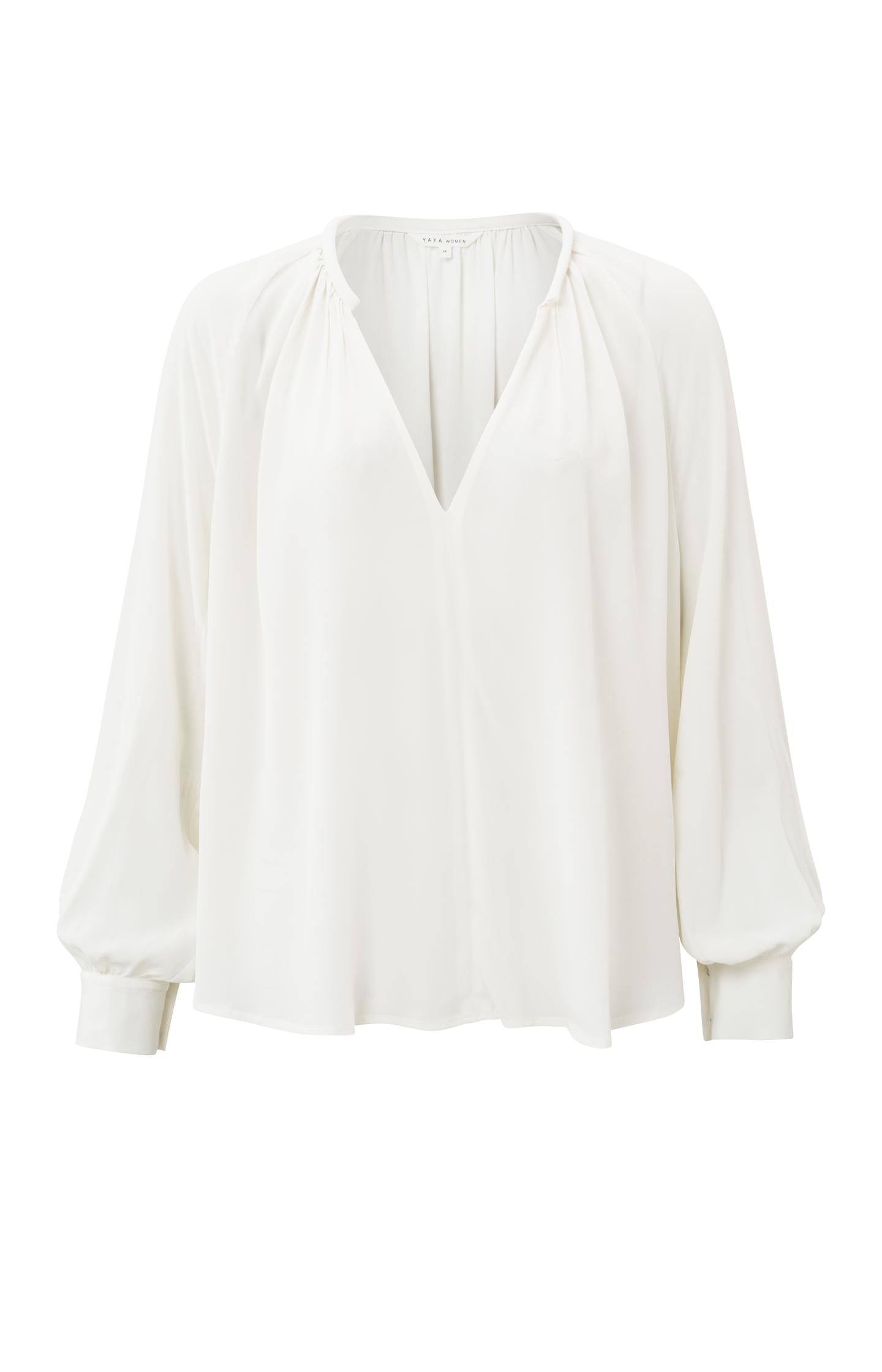 Top with V-neck, long balloon sleeves and pleated details - Type: product