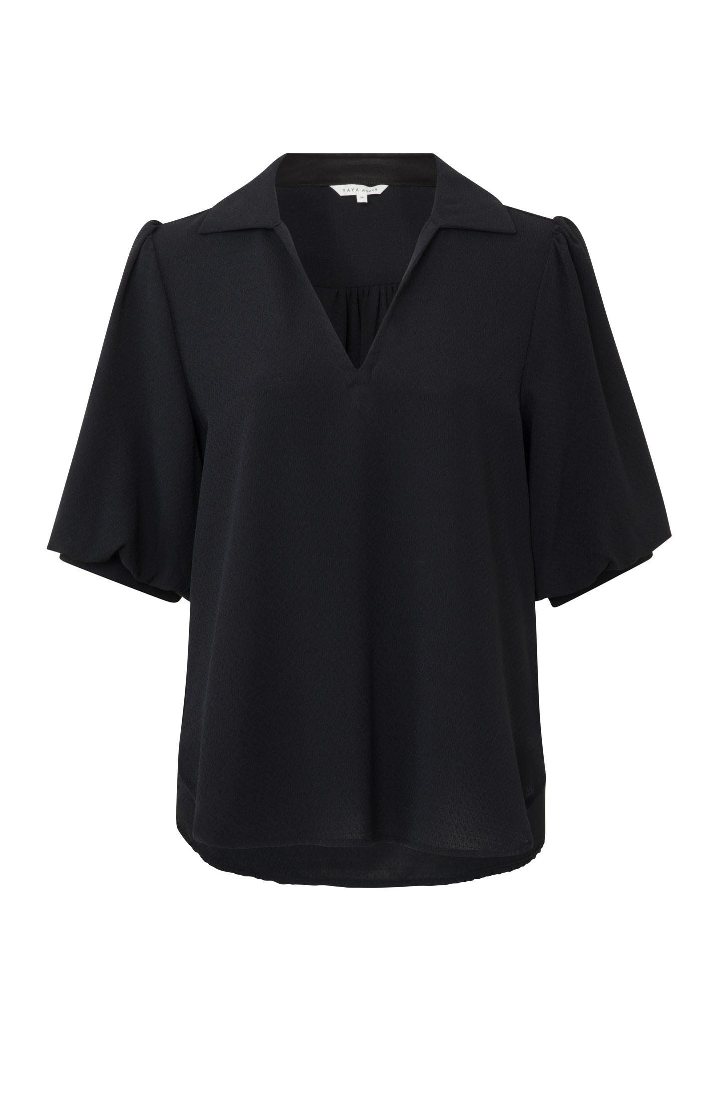 Tunic top with V-neck and short puff sleeves in wide fit - Type: product