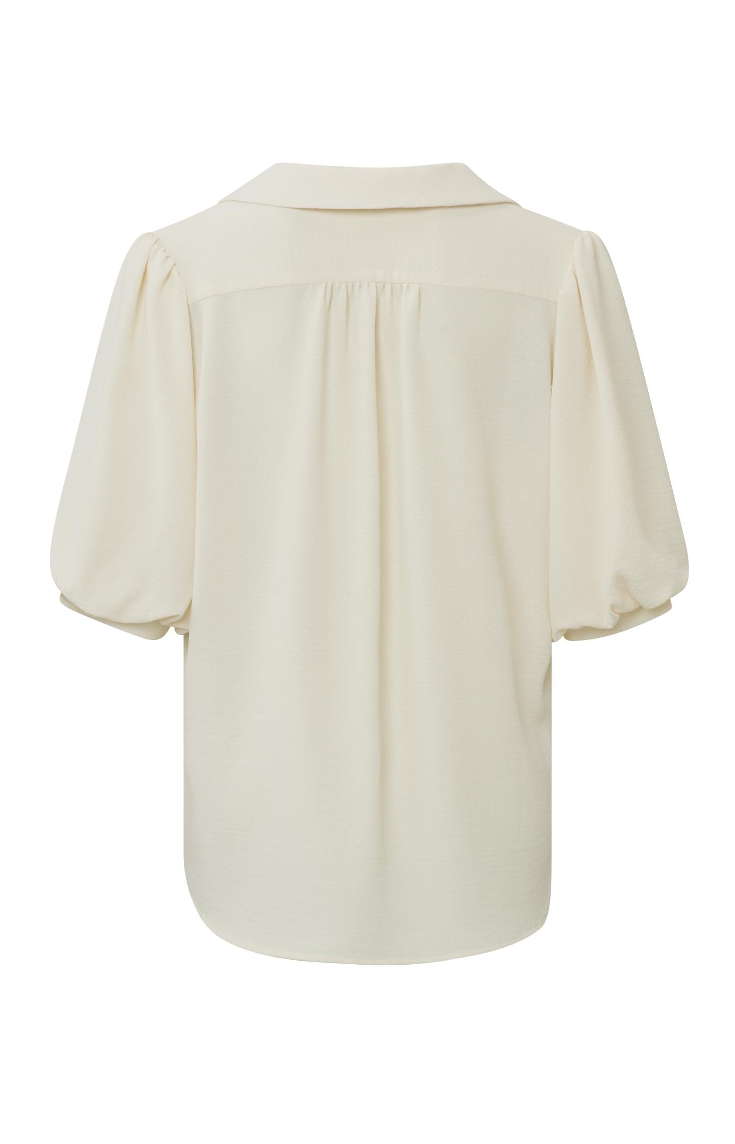 Tunic top with V-neck and short puff sleeves in wide fit