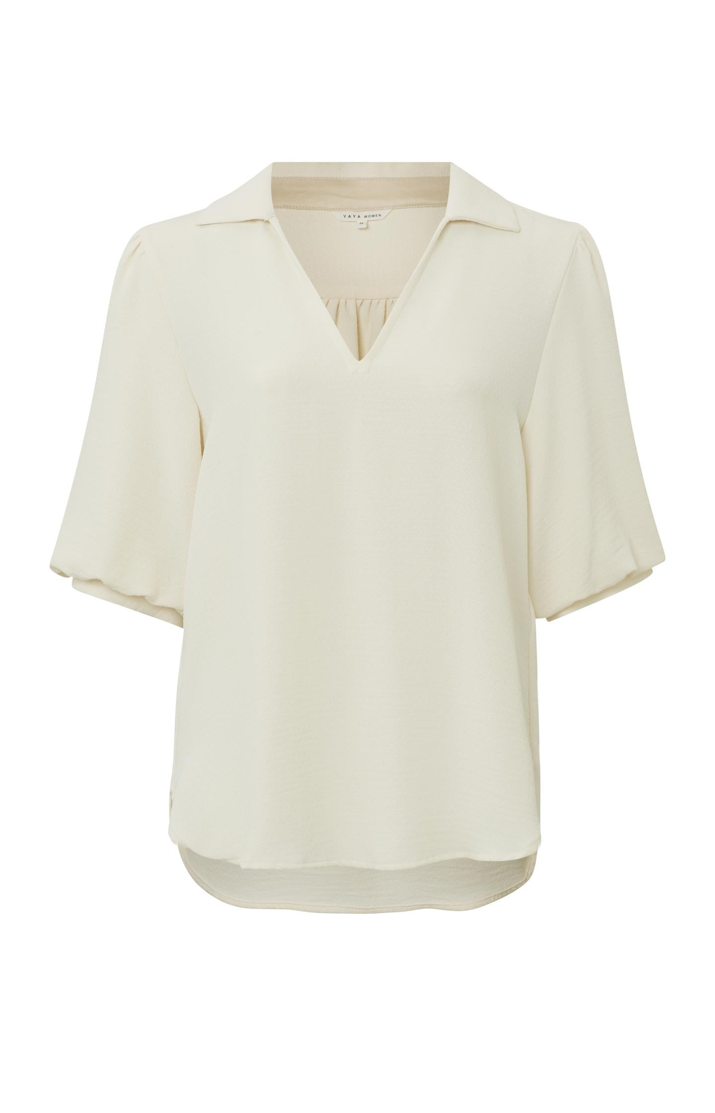 Tunic top with V-neck and short puff sleeves in wide fit - Type: product