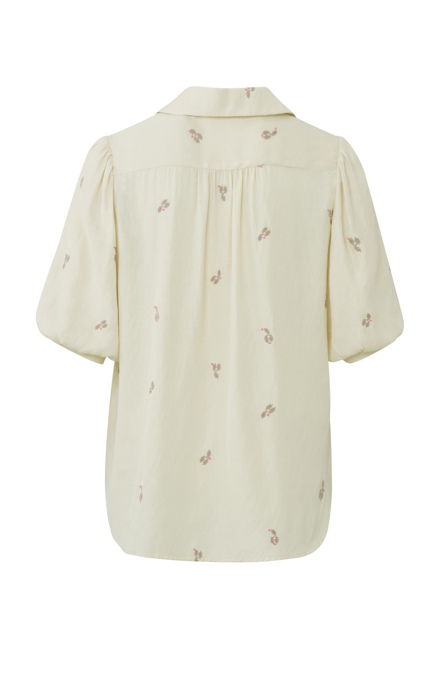 Tunic top with V-neck, short puff sleeves and subtle print
