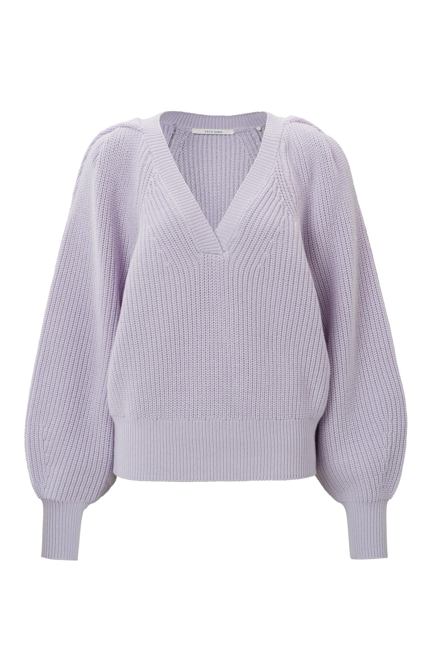 V-neck sweater with long balloon sleeves and ribbed details - Type: product