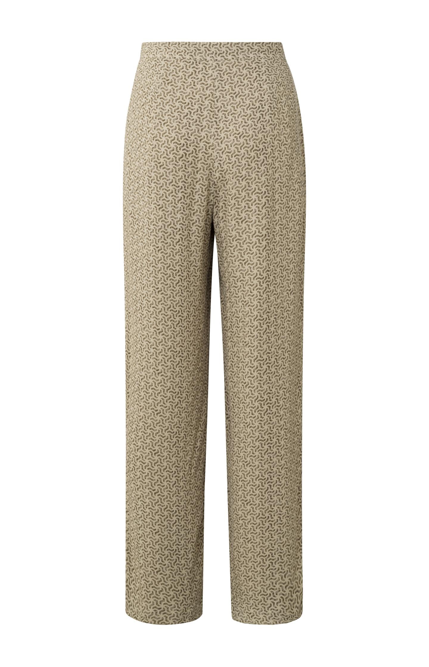 Wide leg trousers with side pockets, zip fly and print