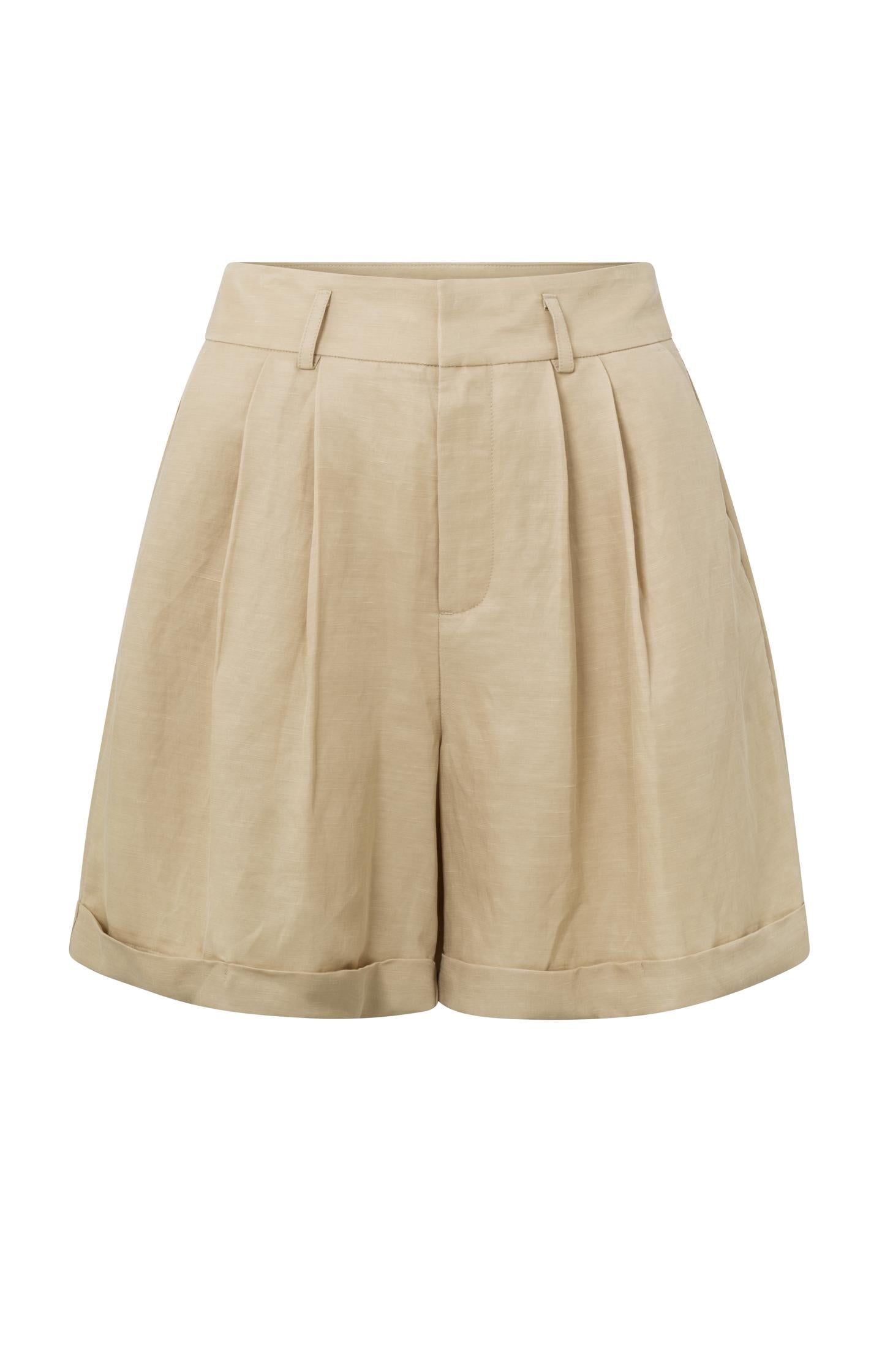 Woven short with high waist, pockets and pleated details - Type: product