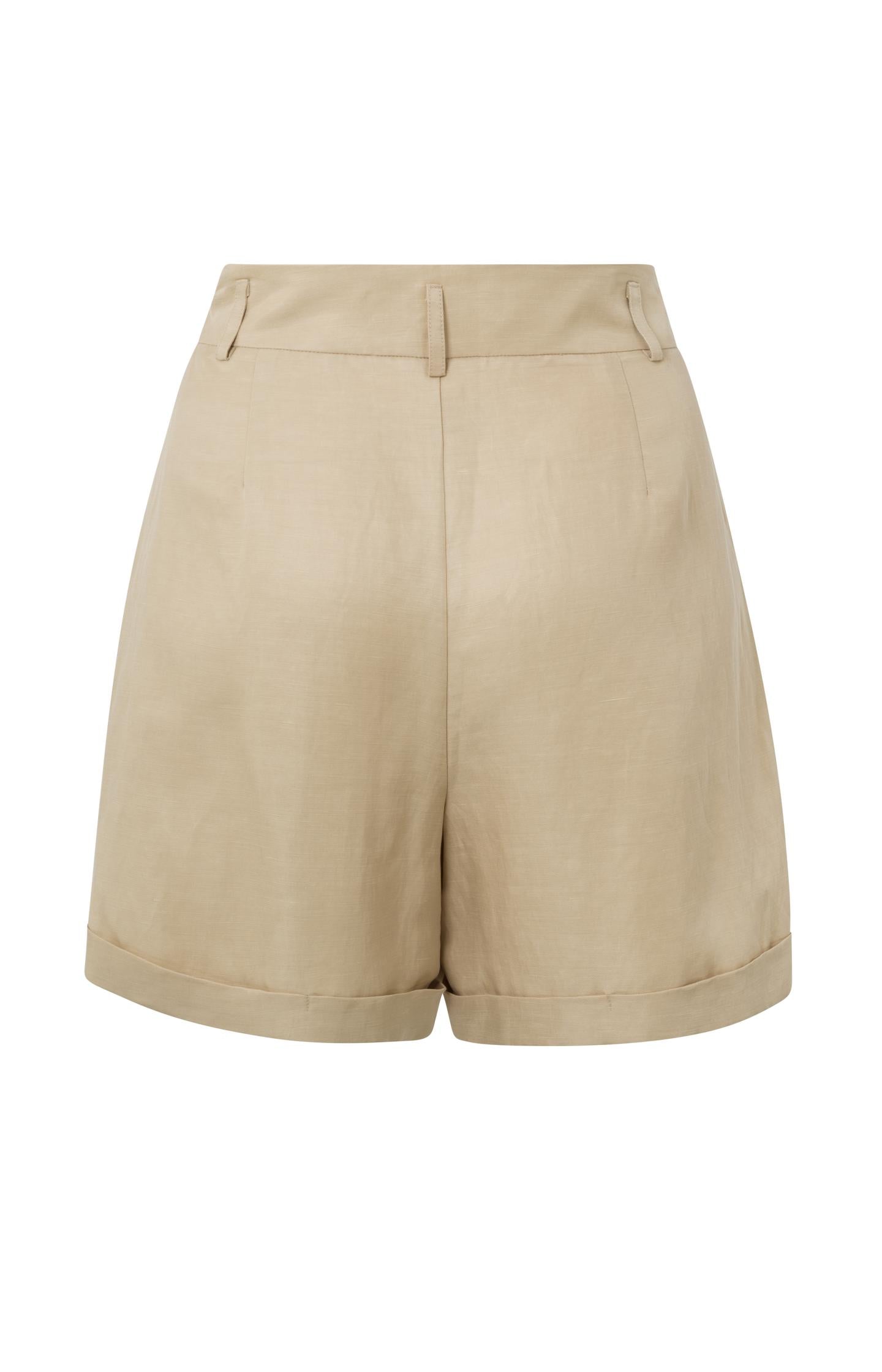 Woven short with high waist, pockets and pleated details