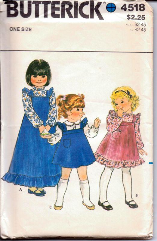 Butterick 4518 Vintage 1980's Sewing Pattern Toddlers' Dress Jumper Ru ...