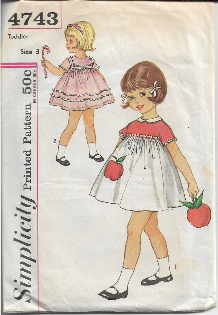 Simplicity 4743 Toddlers One Piece Dress Vintage Sewing Pattern 1960s Vintagestitching Vintage Sewing Patterns