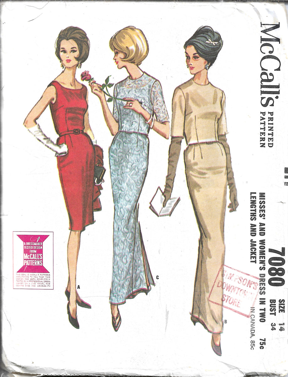 McCalls 7080 Sleeveless Dress Gown Jacket Vintage Sewing Pattern 1960s ...