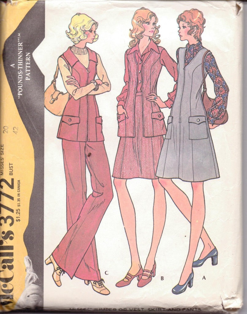 McCall's 3772 Ladies Jumper Dress Vest Skirt Pants Vintage 1970's Sewi ...