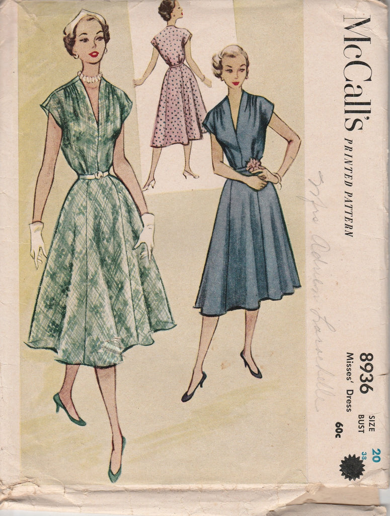 McCall's 8936 Ladies Shirtwaist Dress Vintage 1950's Sewing Pattern ...