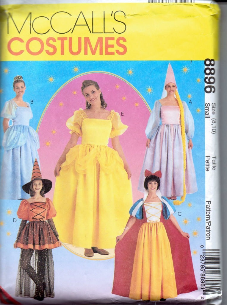 McCalls 8896 Ladies Halloween Costume Pattern Disney Rupunzel Cinderel ...