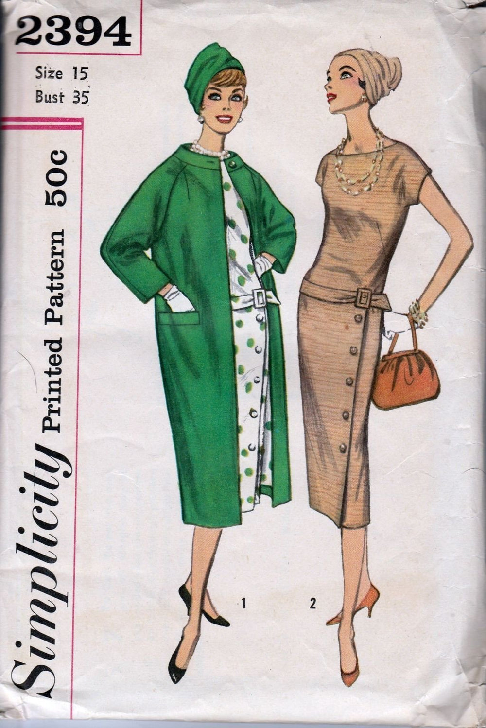 Simplicity 2394 Vintage 1950's Sewing Pattern Ladies Junior Miss Drop