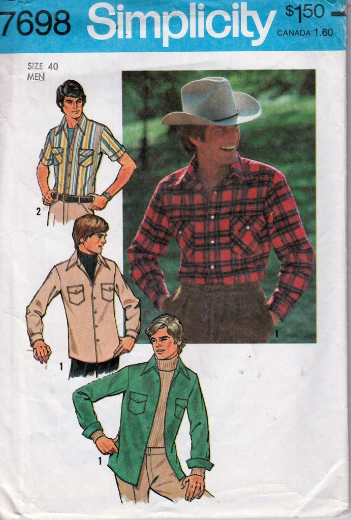 Simplicity 7698 Mens' Shirt Vintage 1970's Sewing Pattern ...
