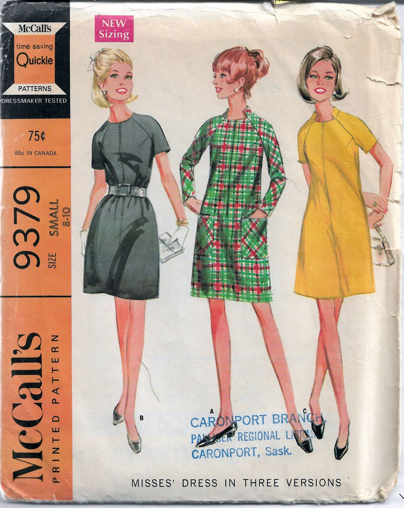 McCalls 9379 Above Knee Dress Vintage Sewing Pattern 1960s ...