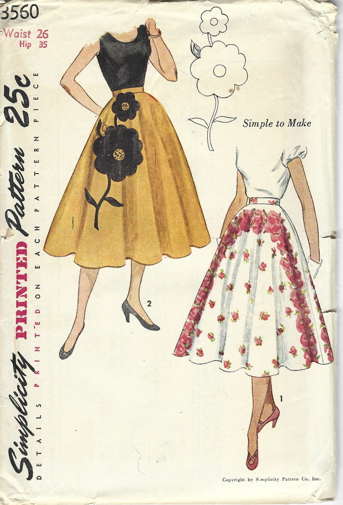Simplicity 3560 Rockabilly Circle Skirt Vintage Sewing Pattern 1950s ...