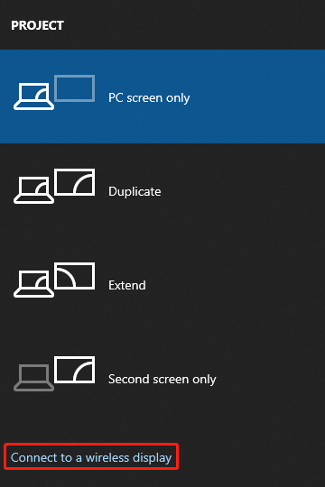 Select connect to a wireless display