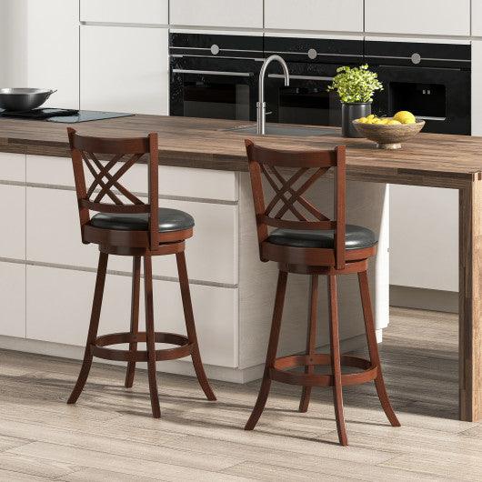 360° Swivel Upholstered Barstools Set of 2 with Back and Footrest-29 inches