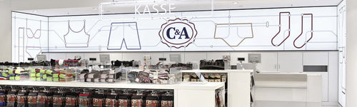 C&A Leuchtreklame über der Kasse. LED Rahmen individuelles Maß