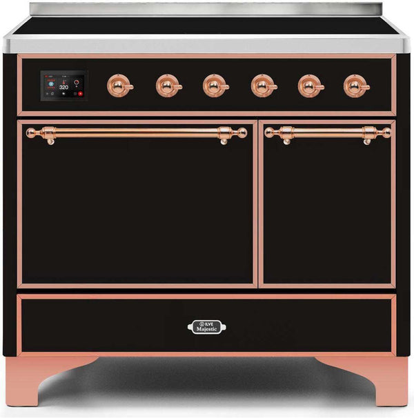 ILVE 40" Majestic II induction Range with 6 Elements - Dual Oven - TFT Control Display in Glossy Black with Copper Trim (UMDI10QNS3BKP)